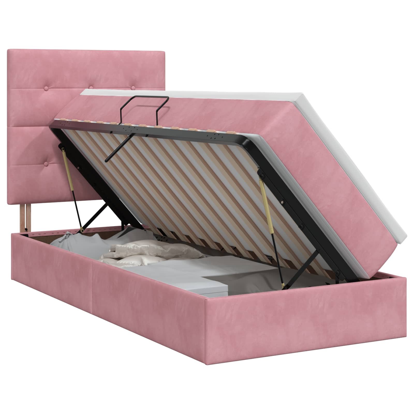 Opslag bed met matras met hoofdeinde Roze 100 x 200 cm Fluweel – afbeelding 1