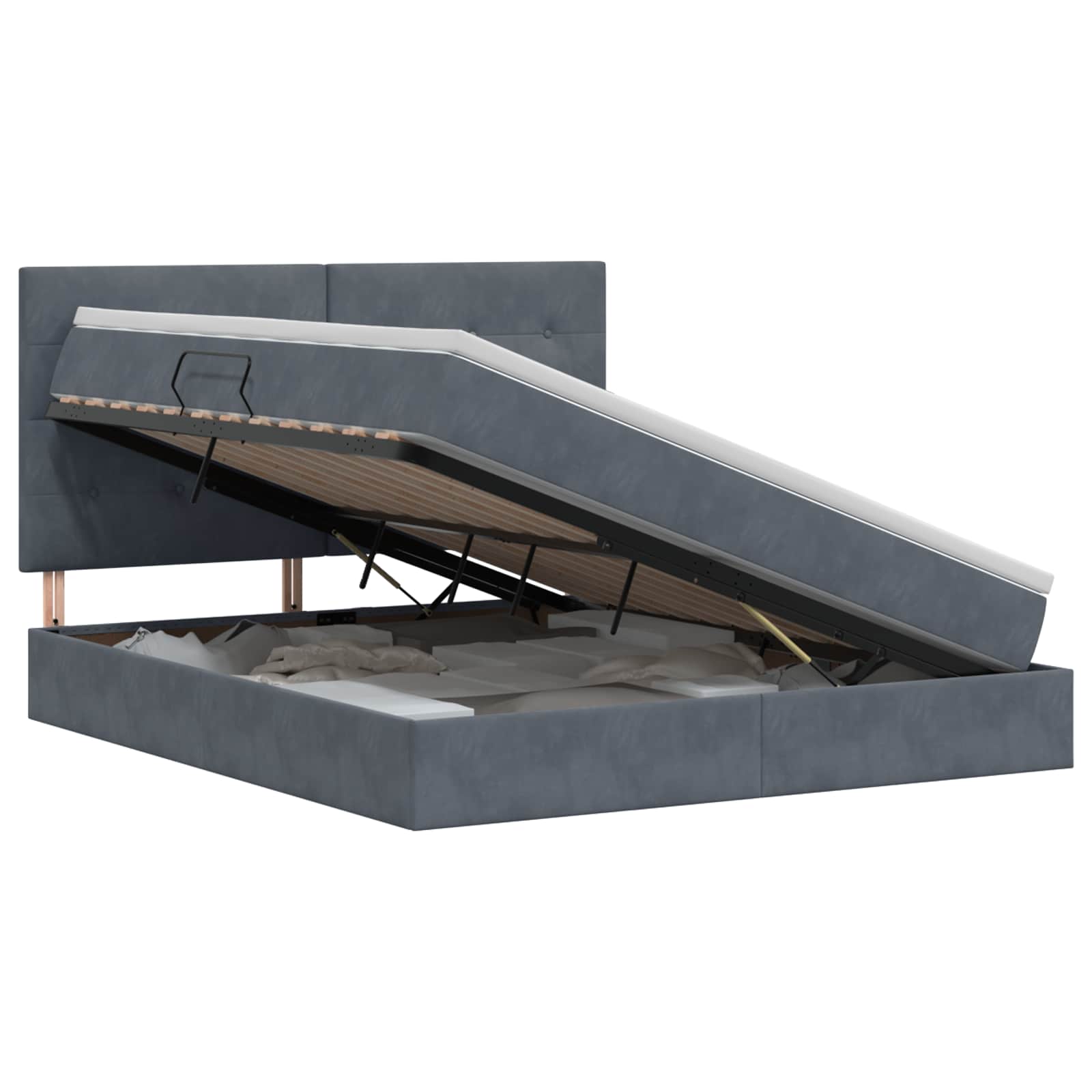 Opslag bed met matras Donkergrijs 140 x 200 cm Fluweel