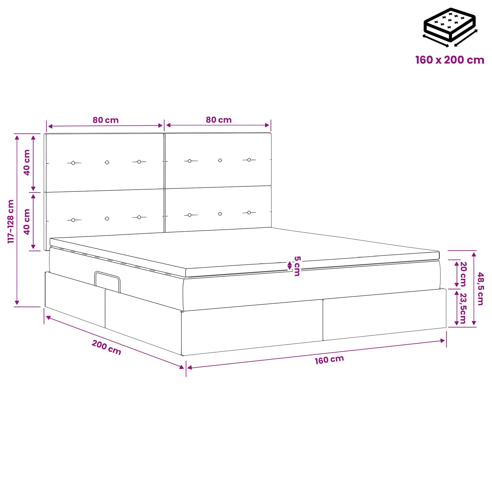 Opslag bed met matras Donkergroen 160 x 200 cm Fluweel – afbeelding 11