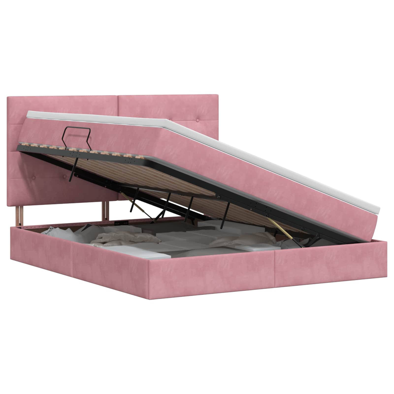 Opslag bed met matras met hoofdeinde Roze 160 x 200 cm Fluweel – afbeelding 1