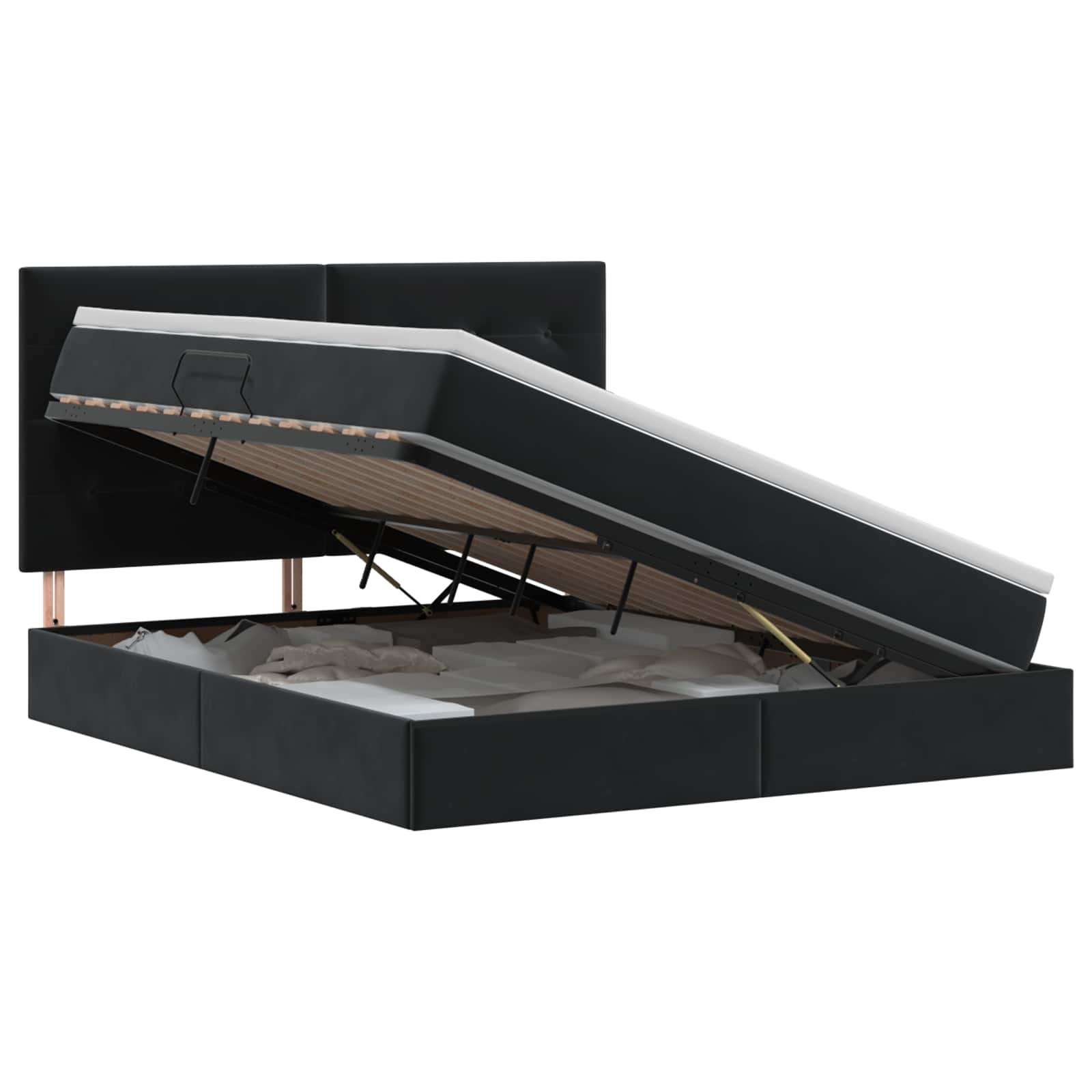 Opslag bed met matras met hoofdeinde Zwart 180 x 200 cm Fluweel – afbeelding 1