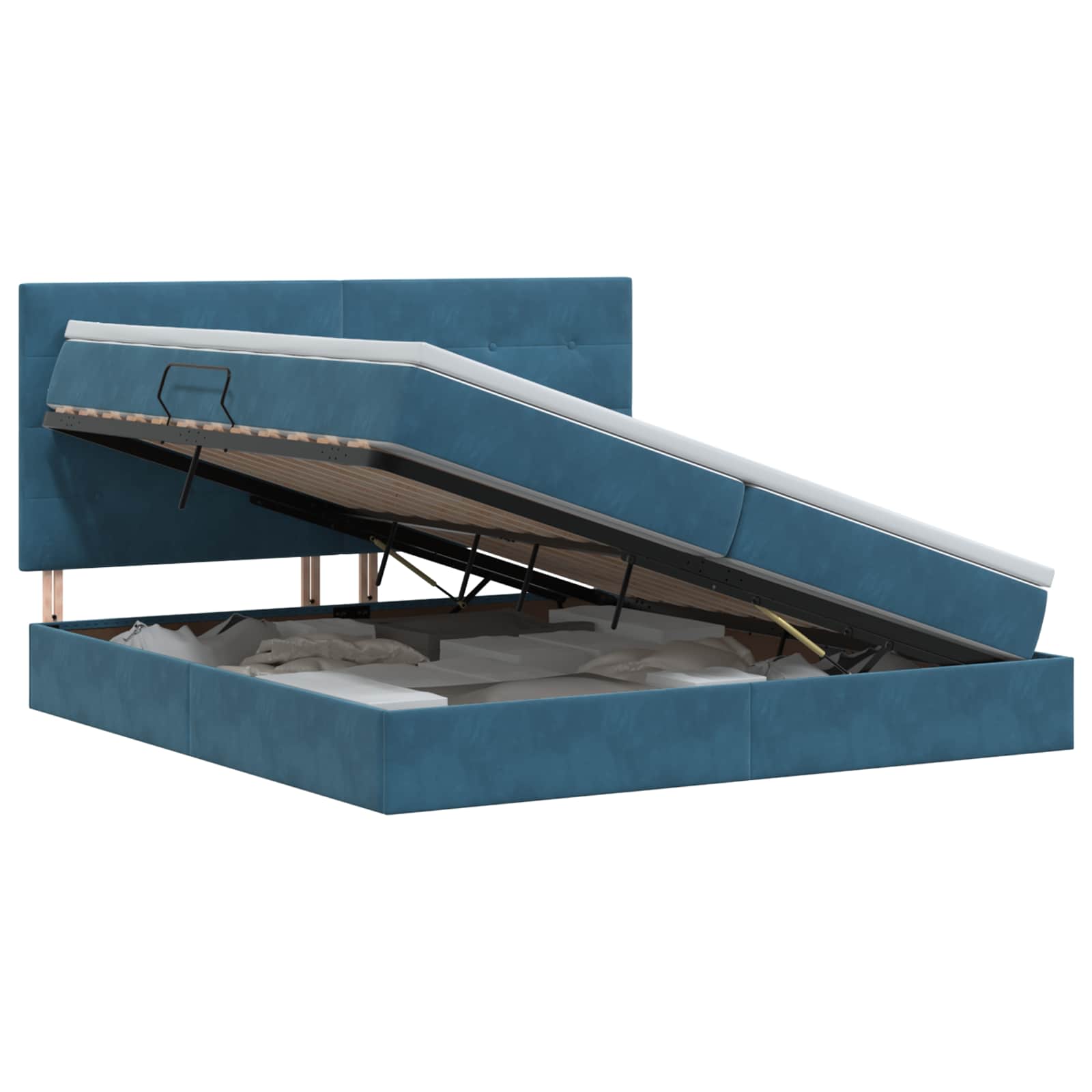Opslag bed met matras Donkerblauw 200 x 200 cm Fluweel – afbeelding 1