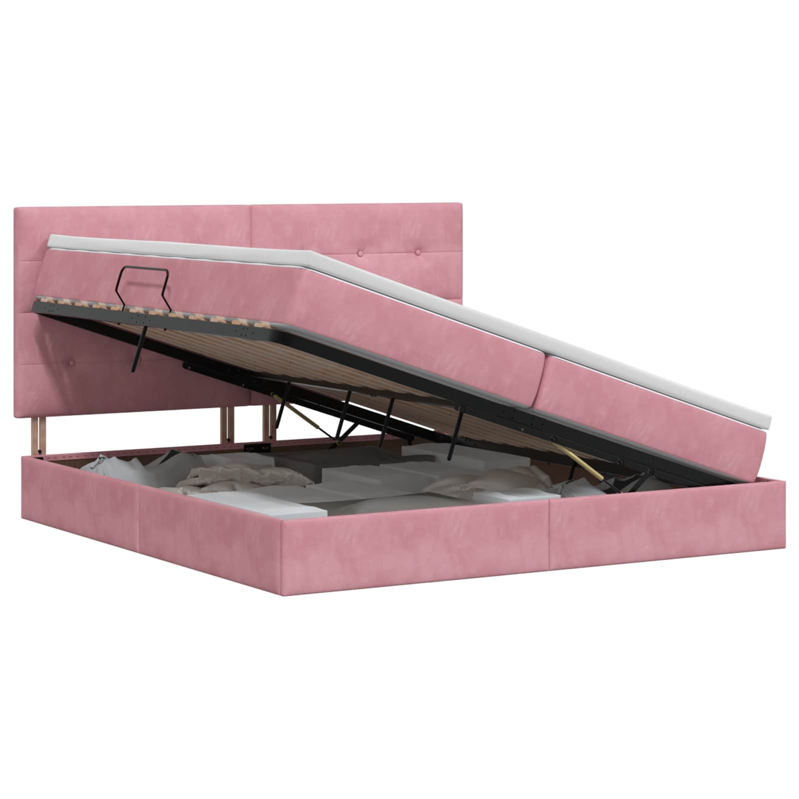Opslag bed met matras met hoofdeinde Roze 200 x 200 cm Fluweel