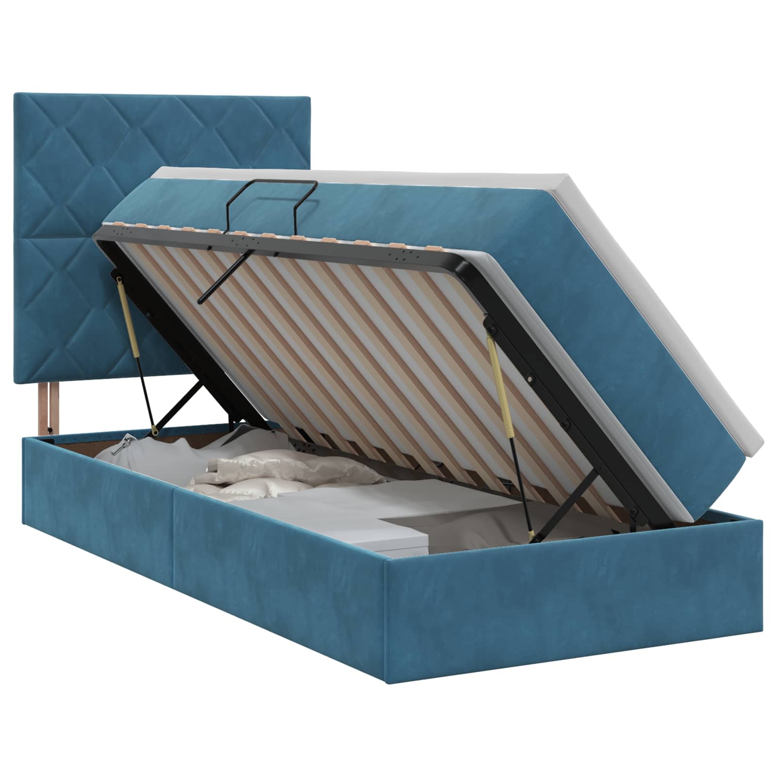 Opslag bed met matras Donkerblauw 90 x 190 cm Fluweel – afbeelding 1