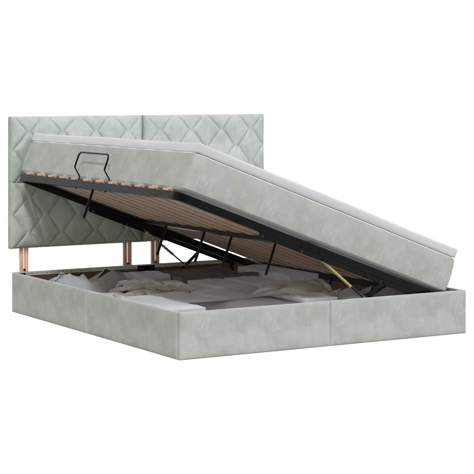 Opslag bed met matras Lichtgrijs 140 x 190 cm Fluweel – afbeelding 1