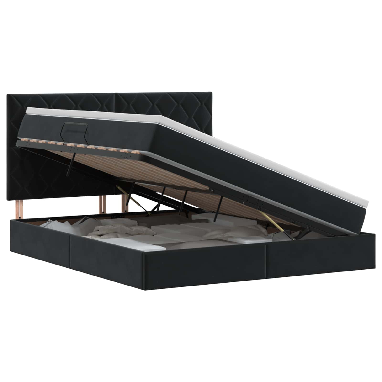 Opslag bed met matras met hoofdeinde Zwart 140 x 190 cm Fluweel