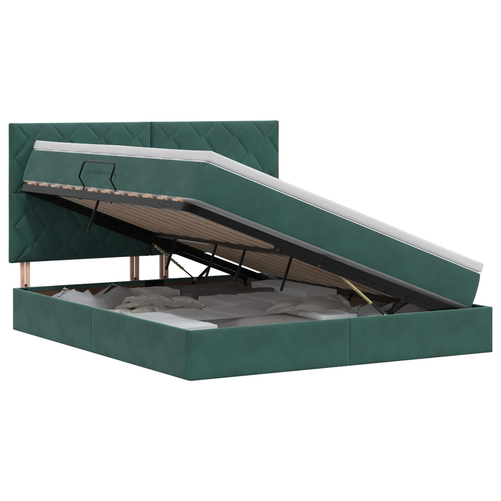 Opslag bed met matras Donkergroen 140 x 200 cm Fluweel