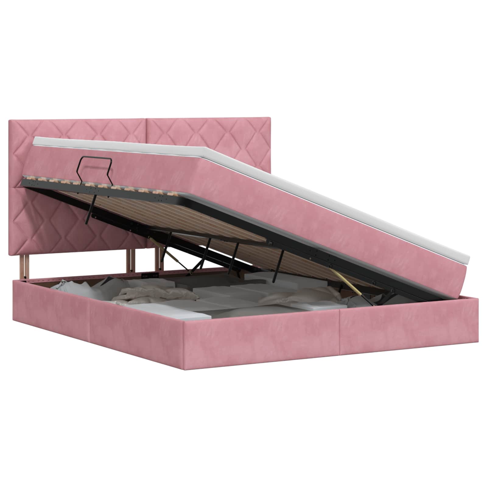 Opslag bed met matras met hoofdeinde Roze 180 x 200 cm Fluweel – afbeelding 1