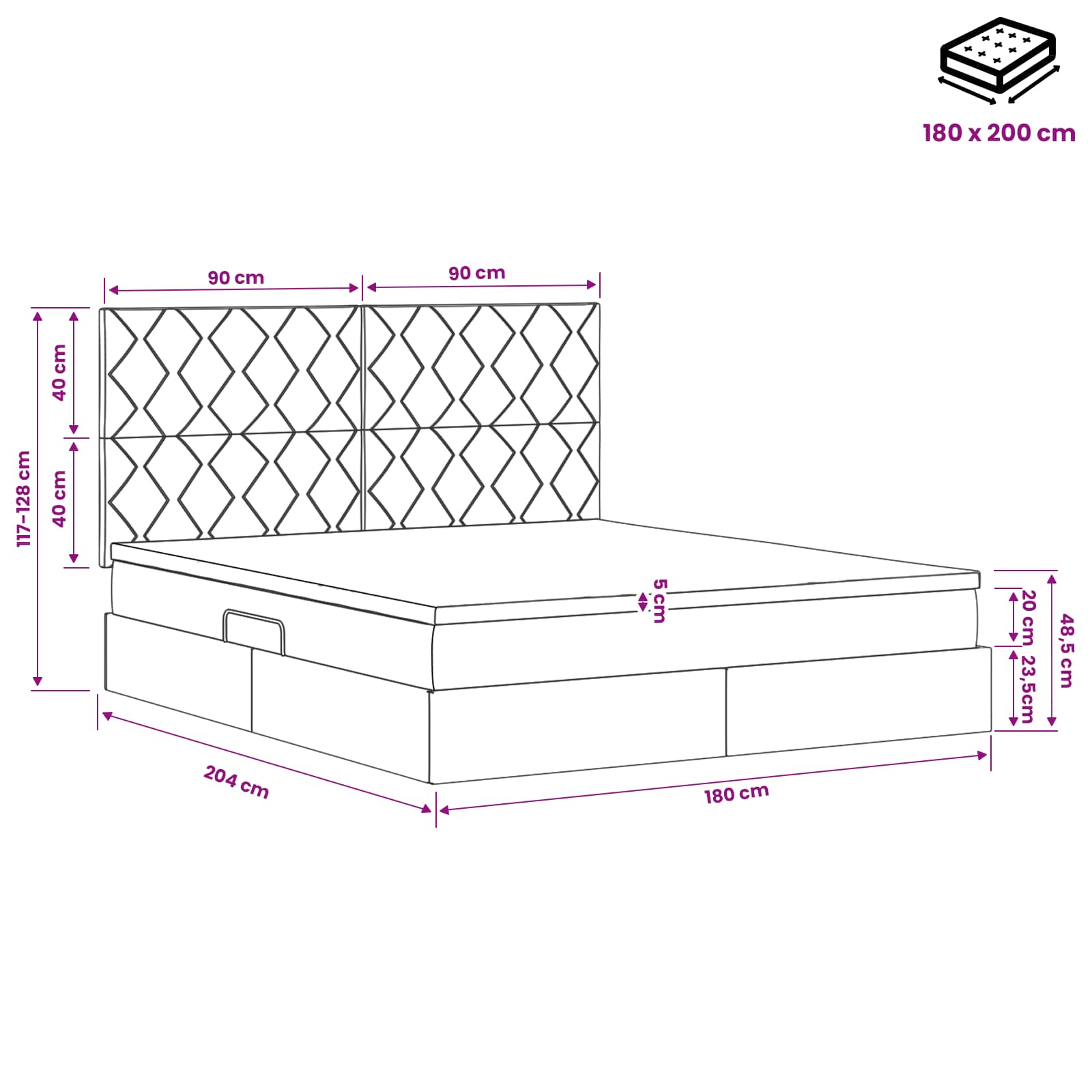 Opslag bed met matras met hoofdeinde Roze 180 x 200 cm Fluweel – afbeelding 11