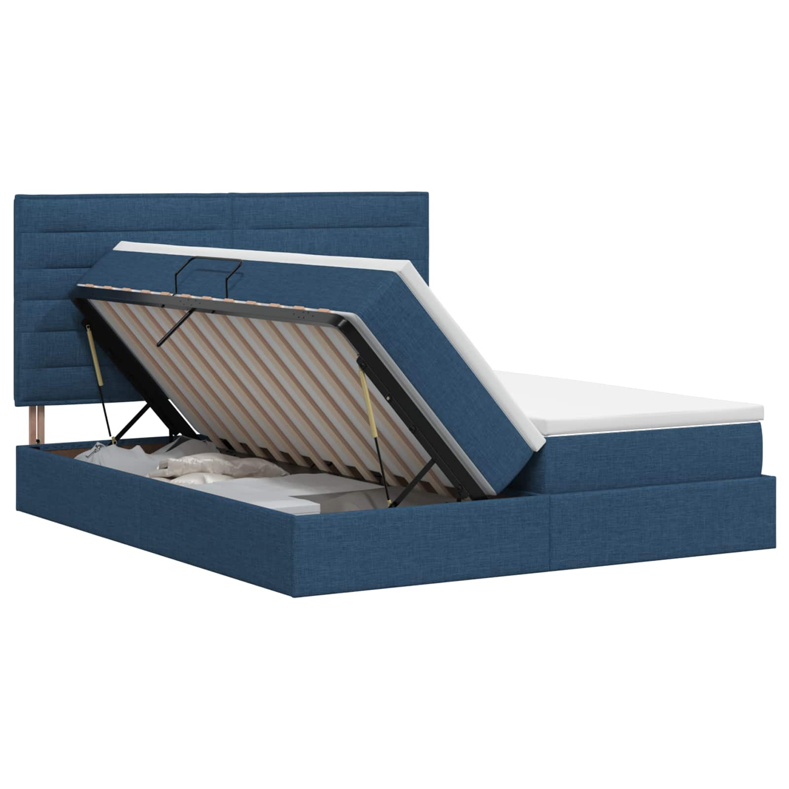 Opslag bed met hoofdeinde met opslag Blauw 180 x 200 cm Stof – afbeelding 1