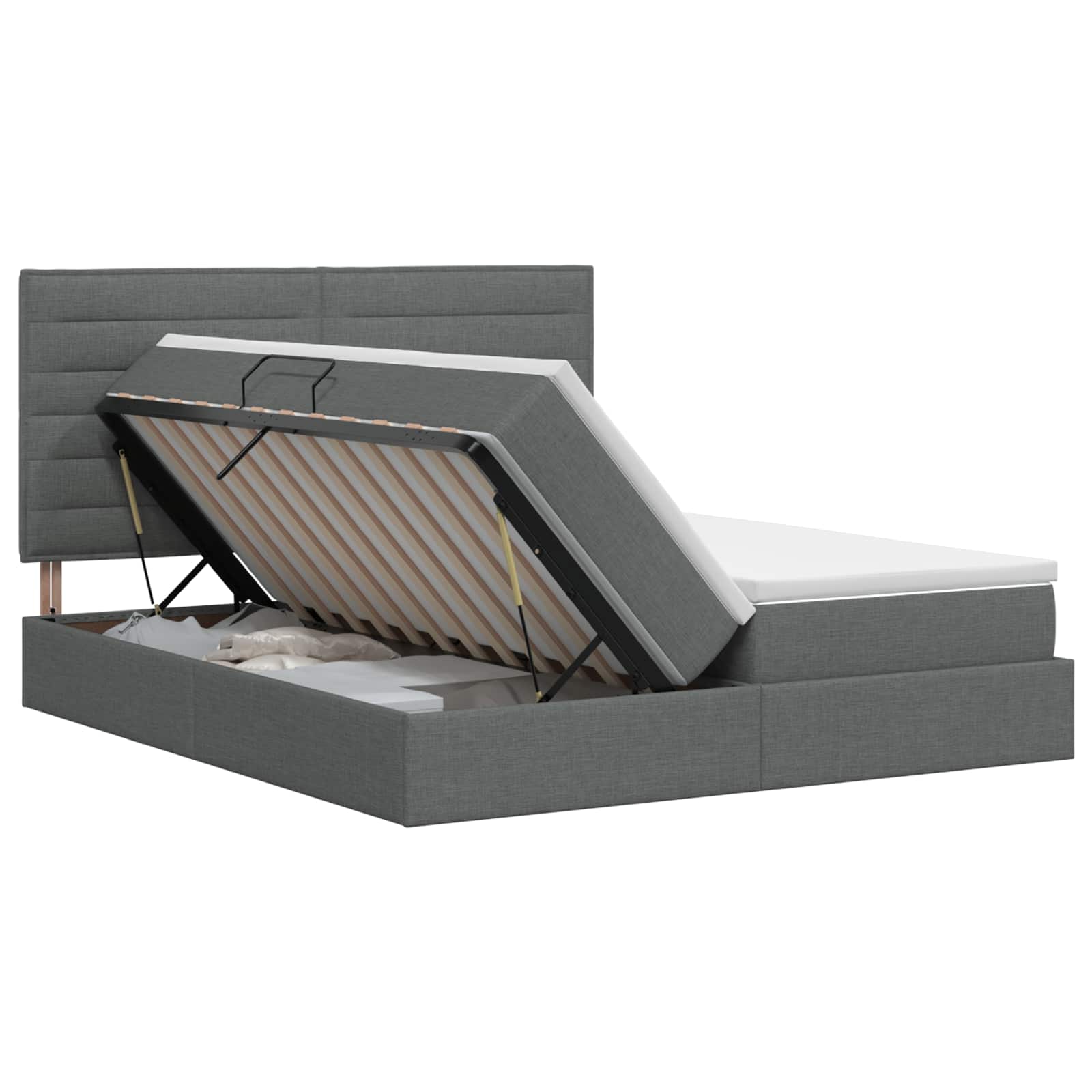 Opslag bed met hoofdeinde Donkergrijs 200 x 200 cm Stof – afbeelding 1