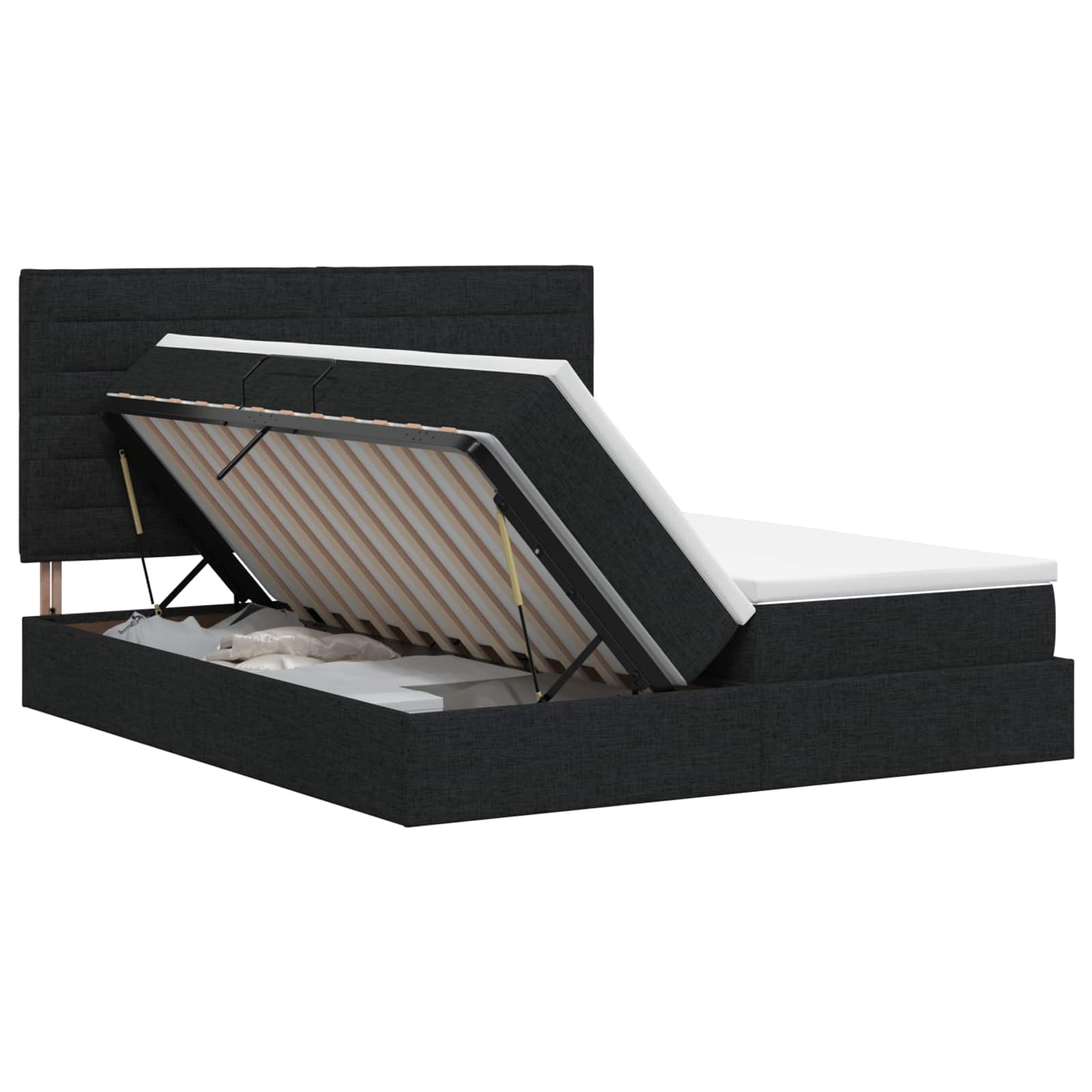 Opslag bed met hoofdeinde met opslag Zwart 200 x 200 cm Stof – afbeelding 1