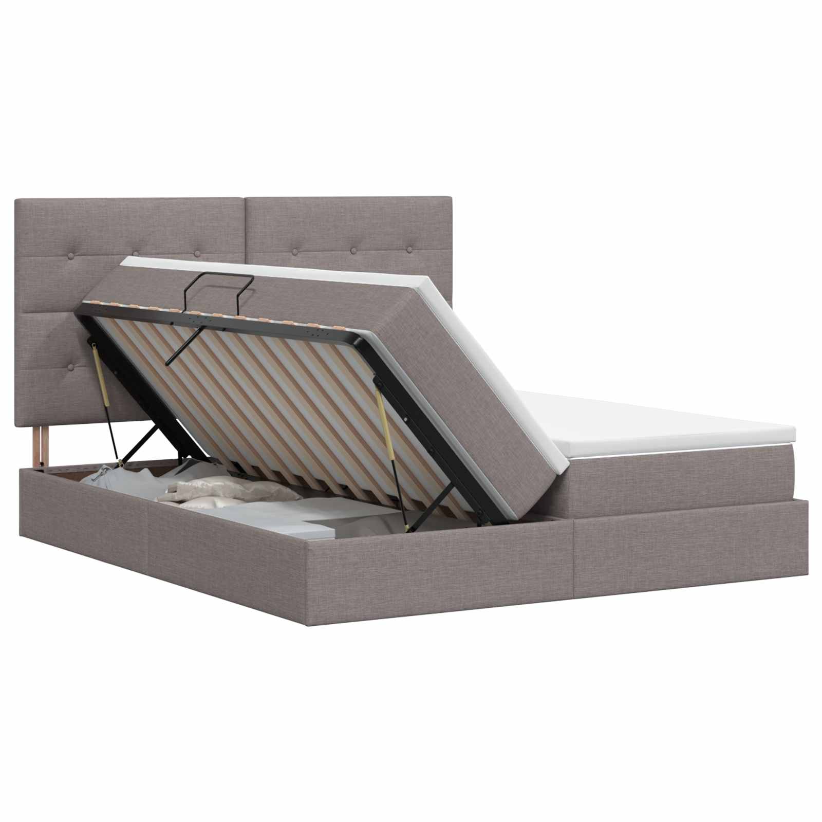 Opslag bed met hoofdeinde met opslag Taupe 180 x 200 cm Stof – afbeelding 1
