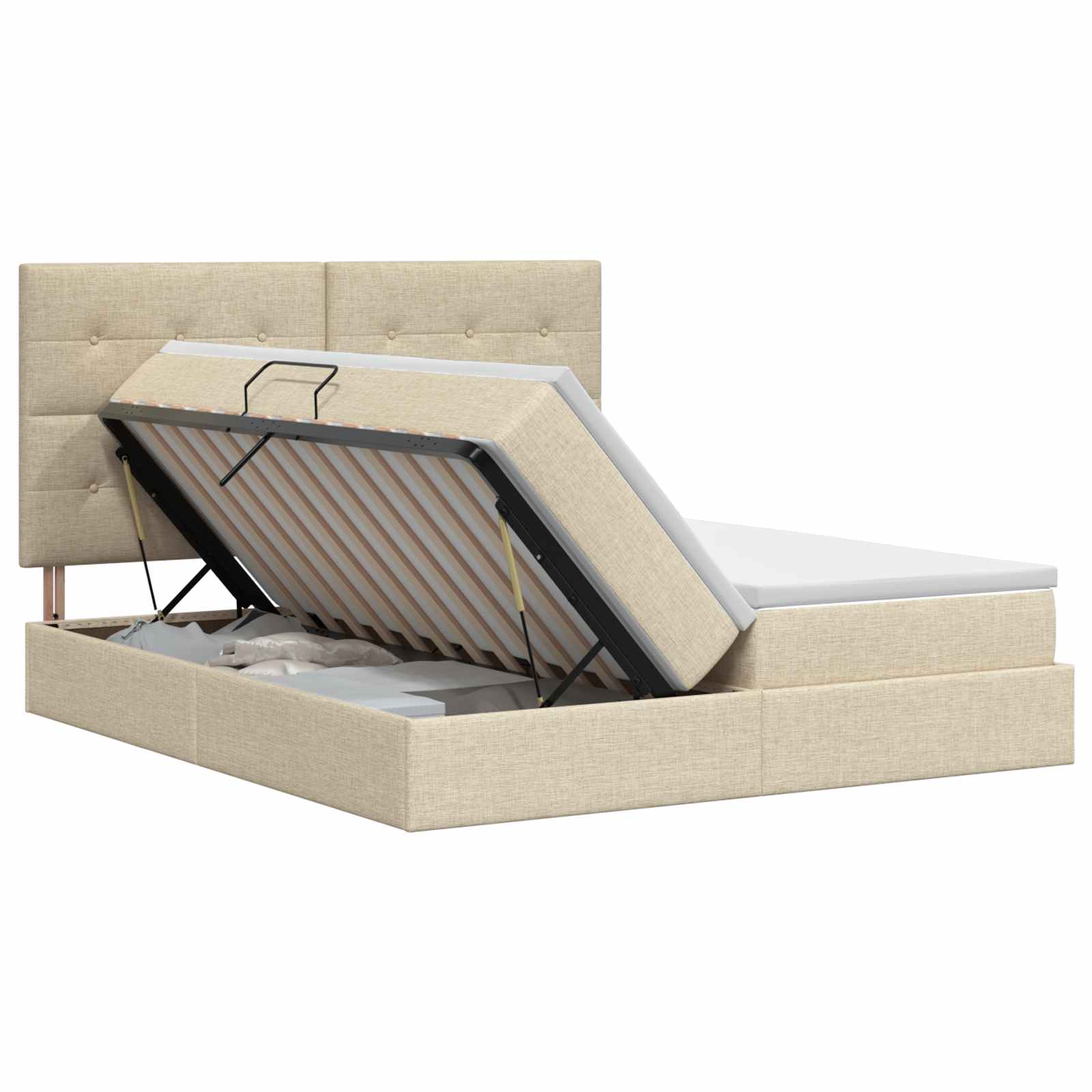 Opslag bed met hoofdeinde Crèmekleurig 180 x 200 cm Stof – afbeelding 1