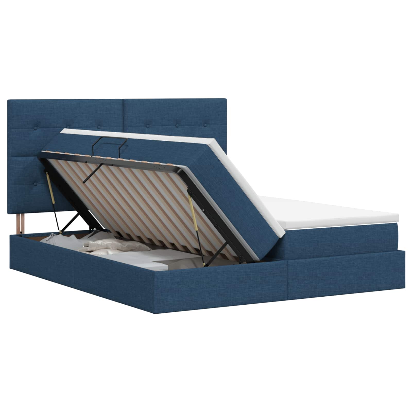 Opslag bed met hoofdeinde met opslag Blauw 200 x 200 cm Stof – afbeelding 1
