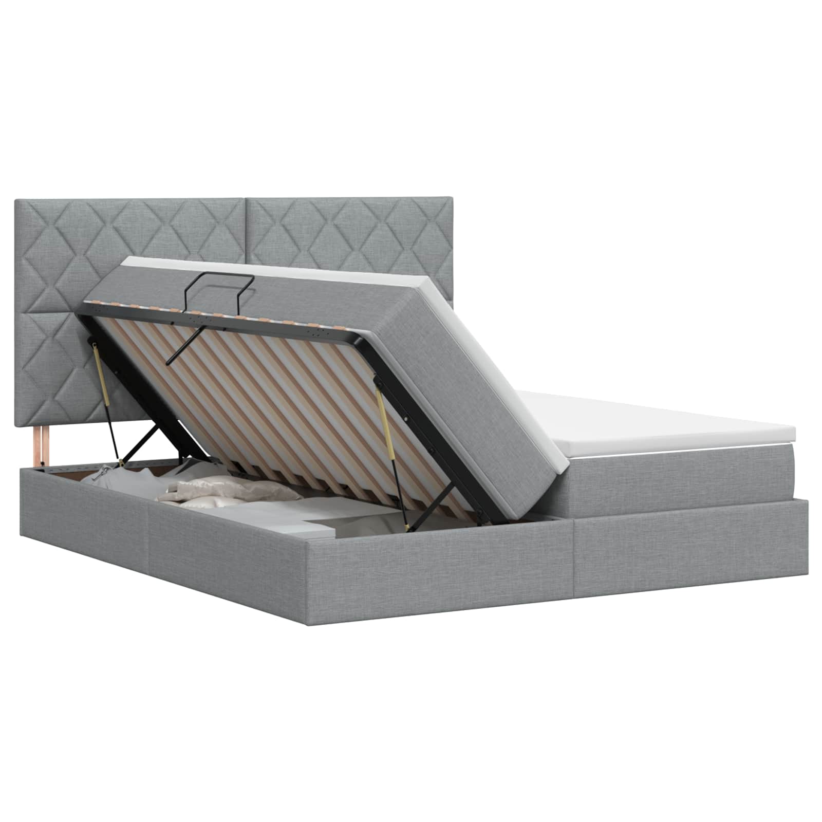 Opslag bed met hoofdeinde Lichtgrijs 200 x 200 cm Stof – afbeelding 1