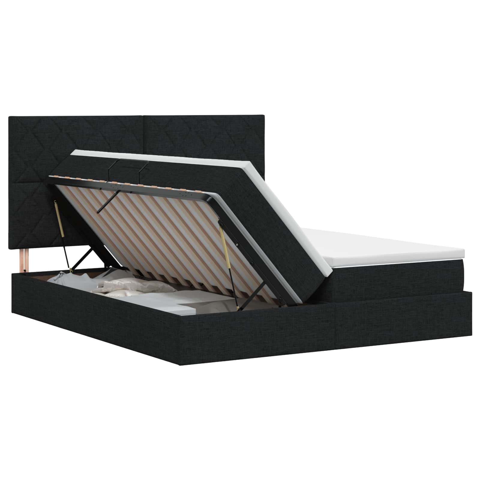 Opslag bed met hoofdeinde met opslag Zwart 200 x 200 cm Stof – afbeelding 1