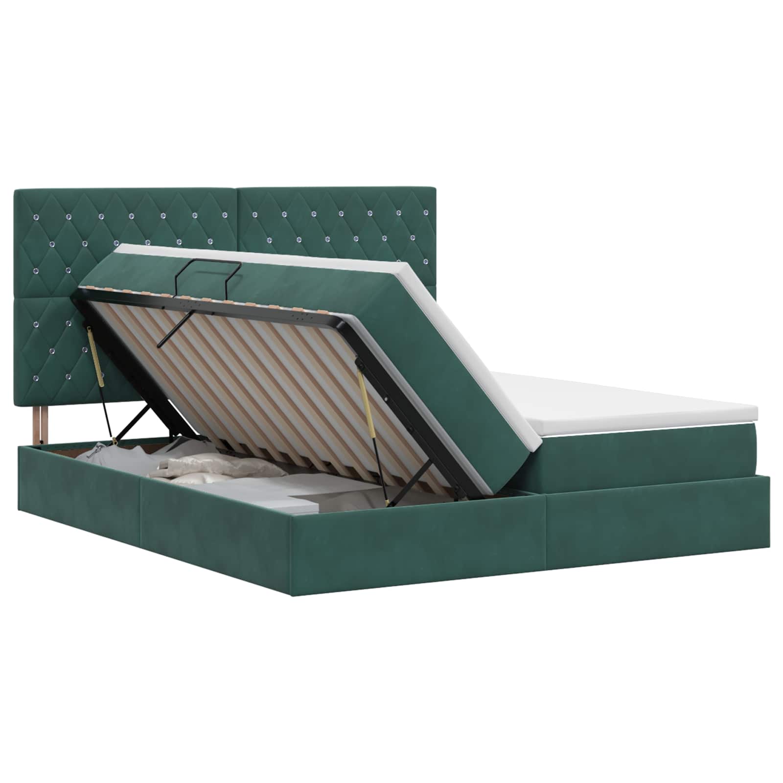 Opslag bed met hoofdeinde Donkergroen 200 x 200 cm Fluweel – afbeelding 1
