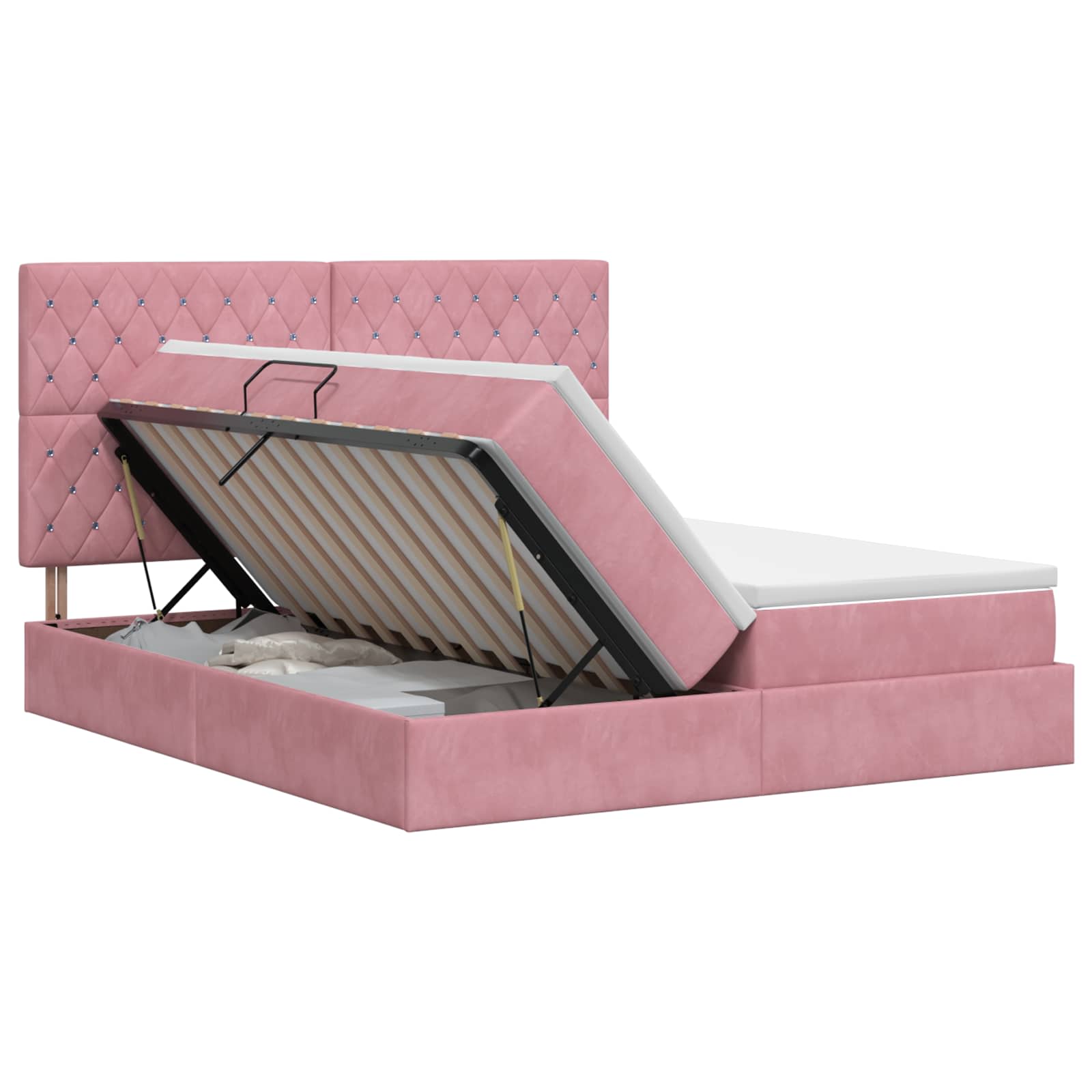 Opslag bed met hoofdeinde met opslag Roze 200 x 200 cm Fluweel – afbeelding 1
