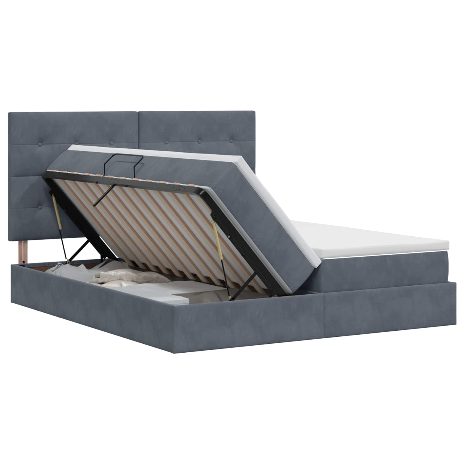 Opslag bed met hoofdeinde Donkergrijs 200 x 200 cm Fluweel – afbeelding 1