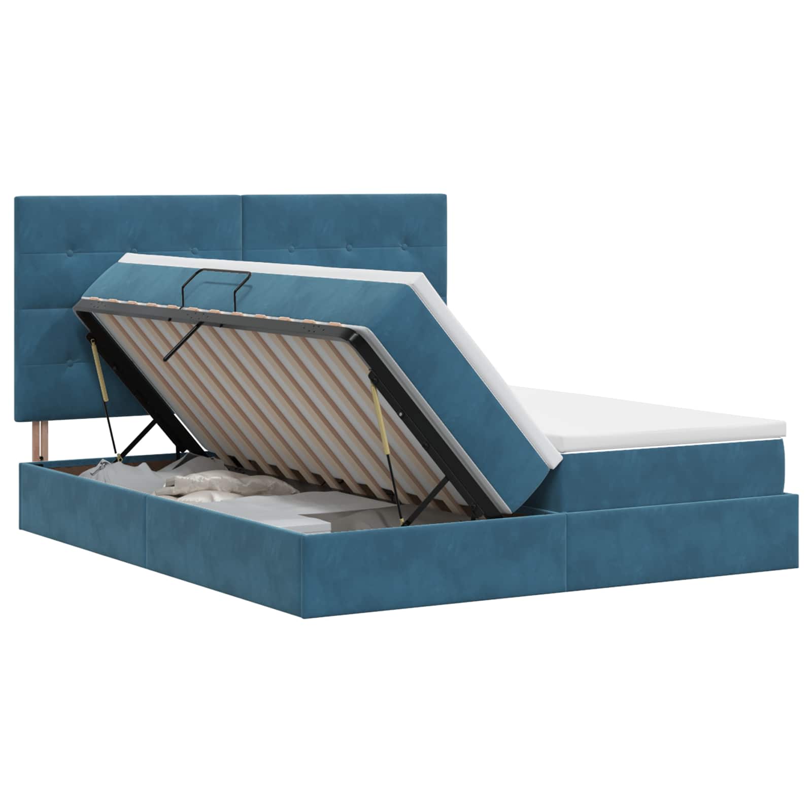 Opslag bed met hoofdeinde Donkerblauw 200 x 200 cm Fluweel – afbeelding 1