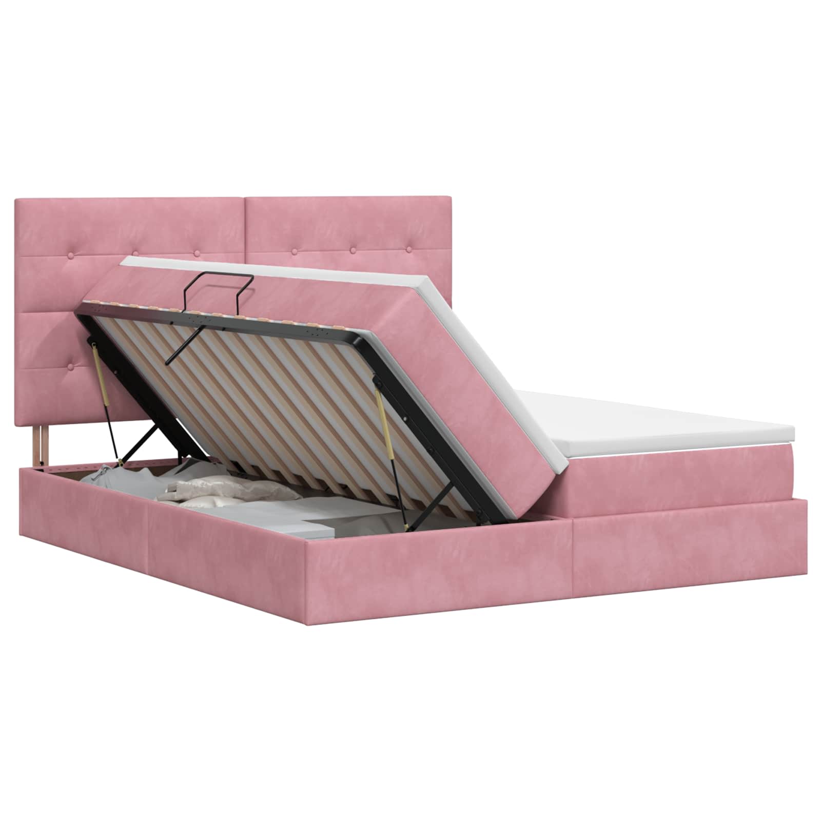 Opslag bed met hoofdeinde met opslag Roze 200 x 200 cm Fluweel