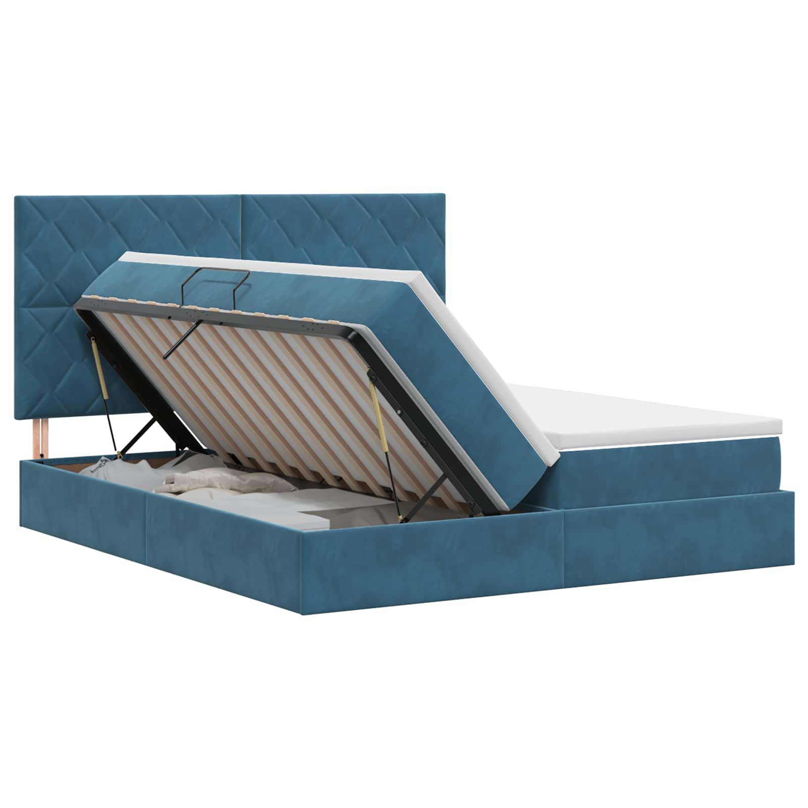 Opslag bed met hoofdeinde Donkerblauw 180 x 200 cm Fluweel – afbeelding 1