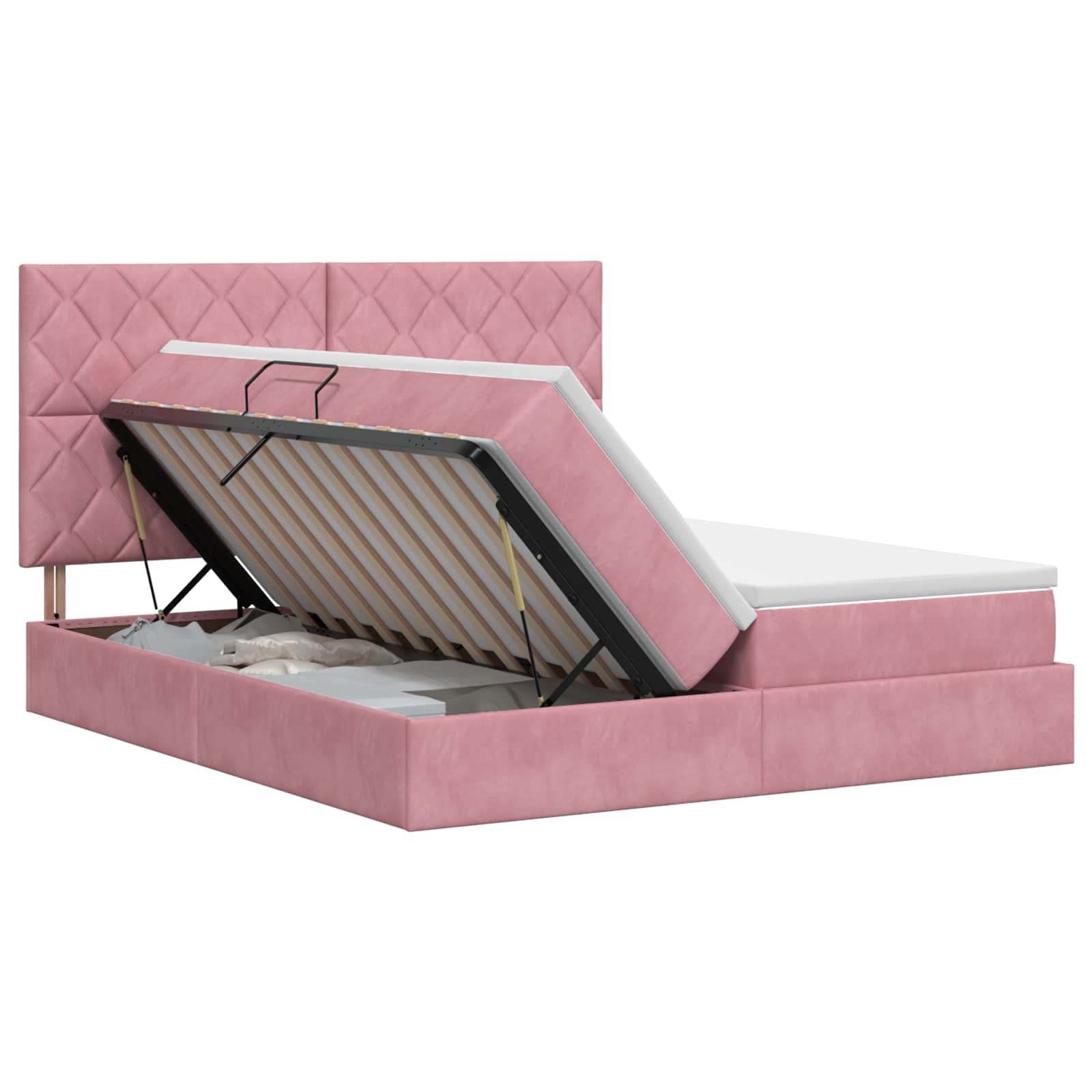 Opslag bed met hoofdeinde met opslag Roze 180 x 200 cm Fluweel