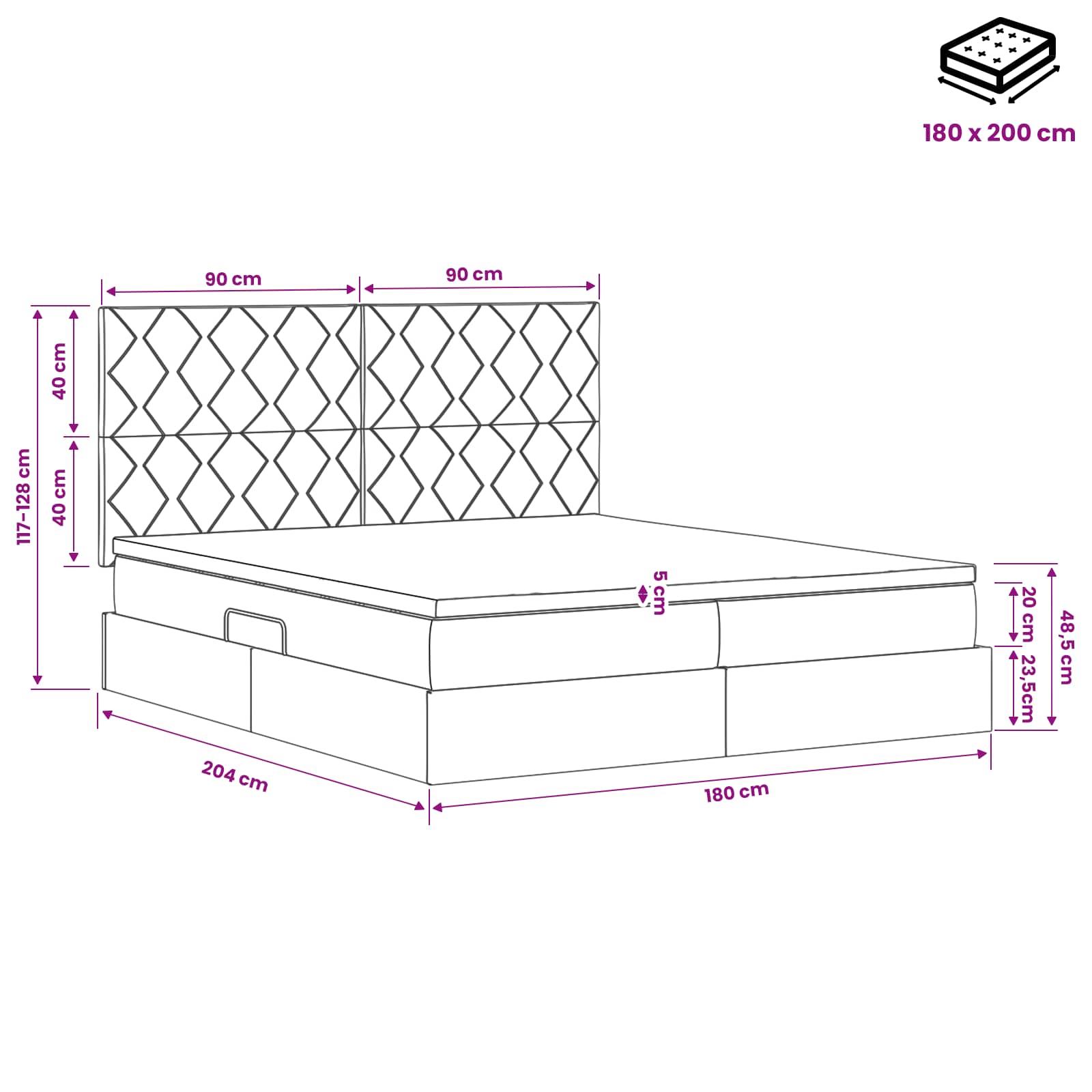 Opslag bed met hoofdeinde met opslag Roze 180 x 200 cm Fluweel – afbeelding 11
