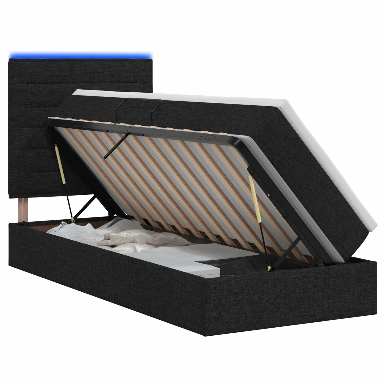 LED Opslagbed met Matras Zwart 90 x 200 cm Stof – afbeelding 1
