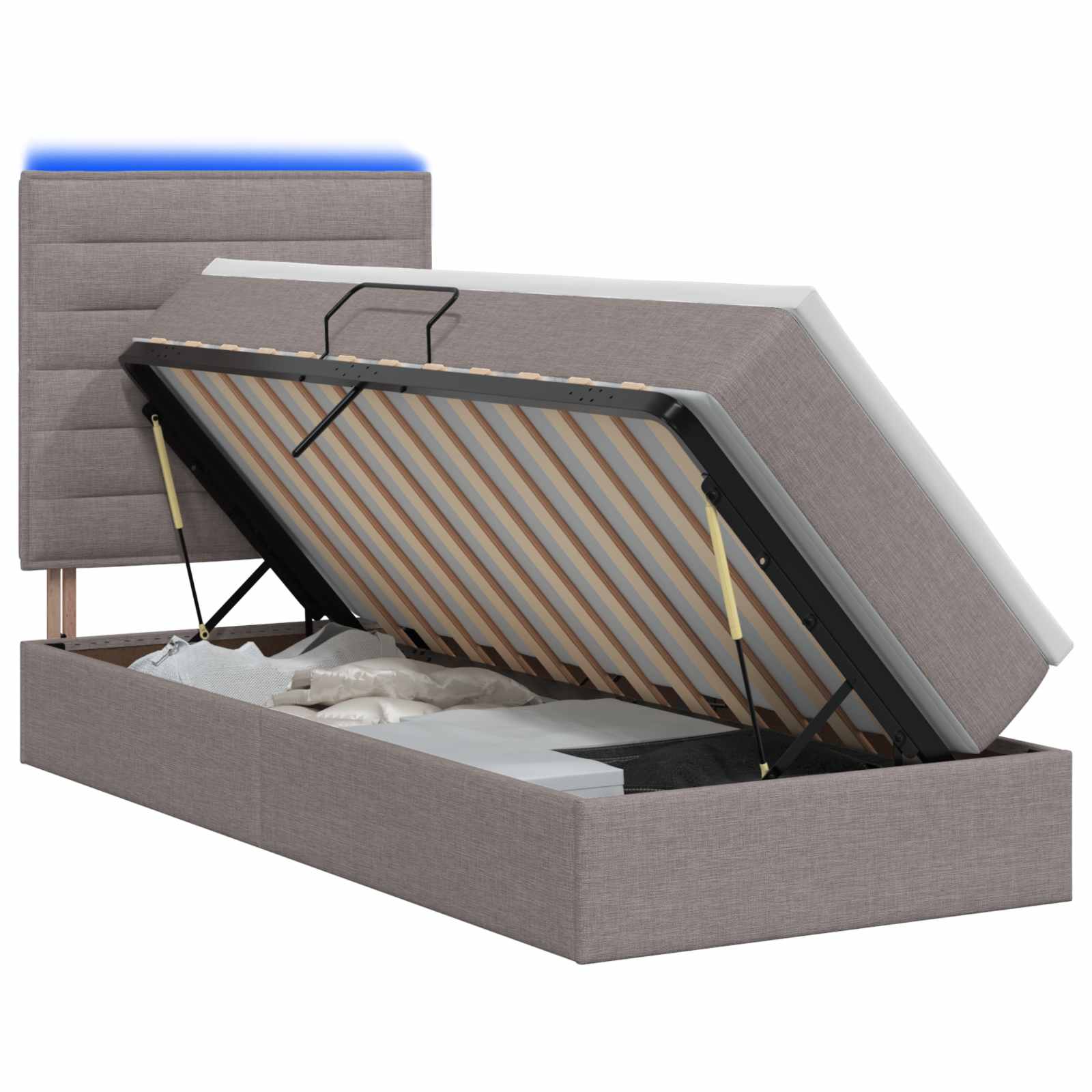 LED Opslagbed met Matras Taupe 90 x 200 cm Stof – afbeelding 1