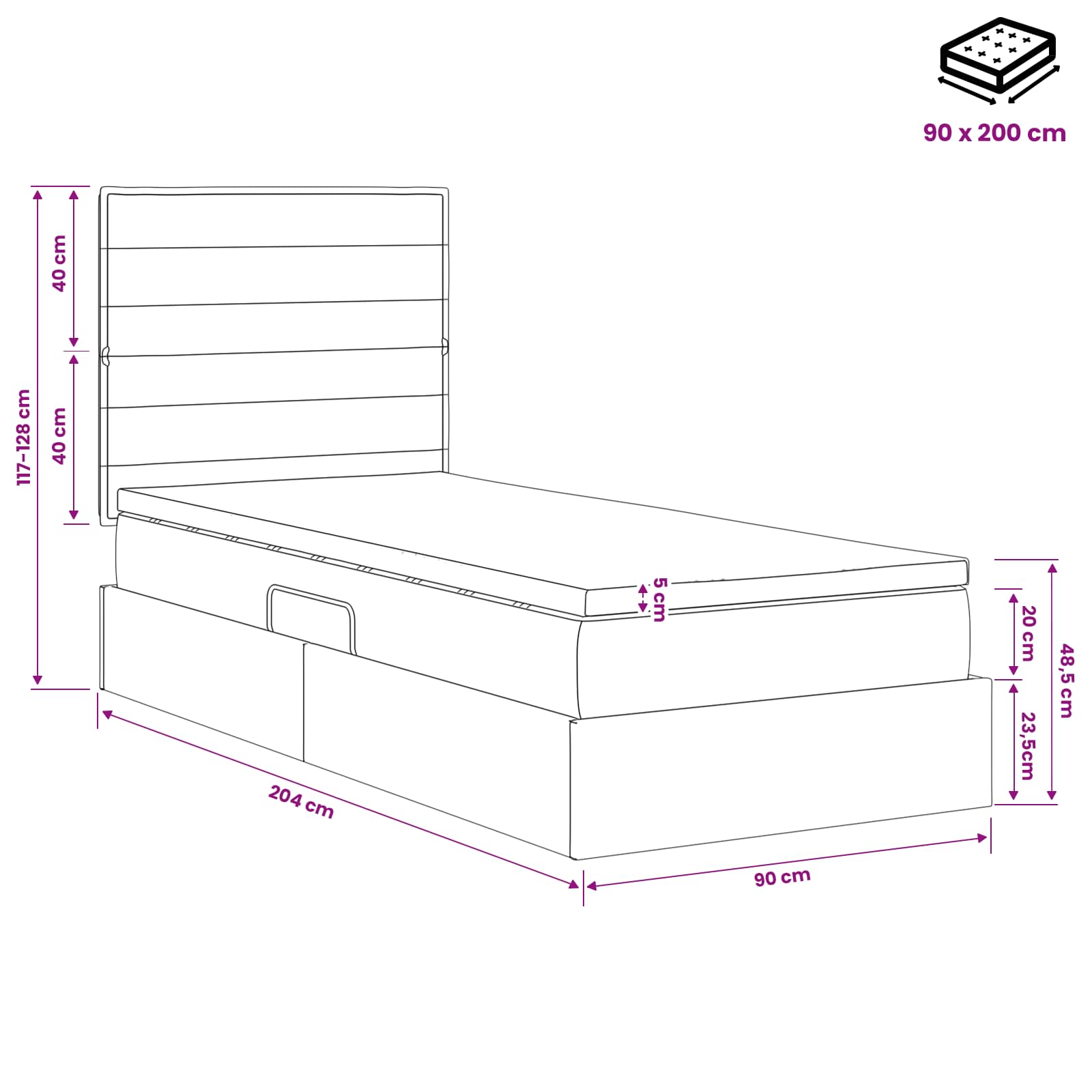 LED Opslagbed met Matras Taupe 90 x 200 cm Stof – afbeelding 12