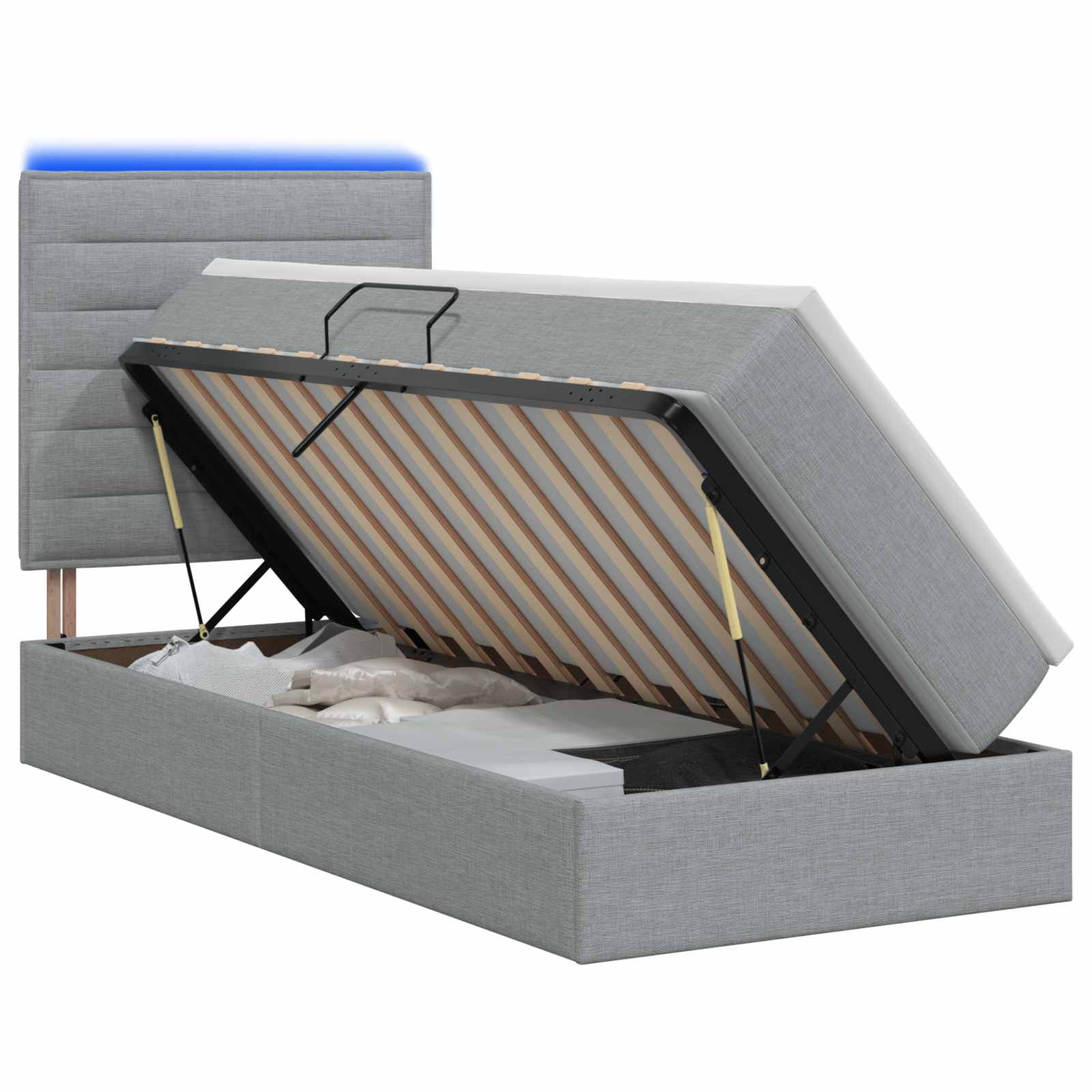 LED Opslagbed met Matras Lichtgrijs 100 x 200 cm Stof – afbeelding 1