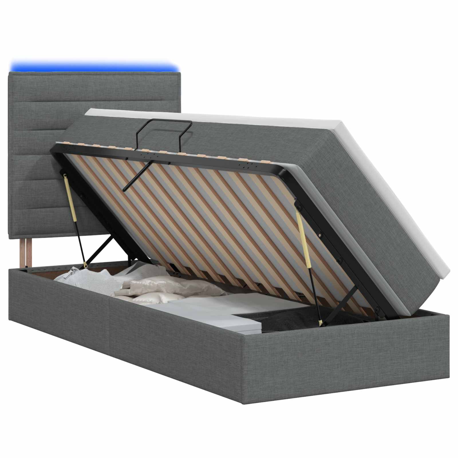 LED Opslagbed met Matras Donkergrijs 100 x 200 cm Stof – afbeelding 1