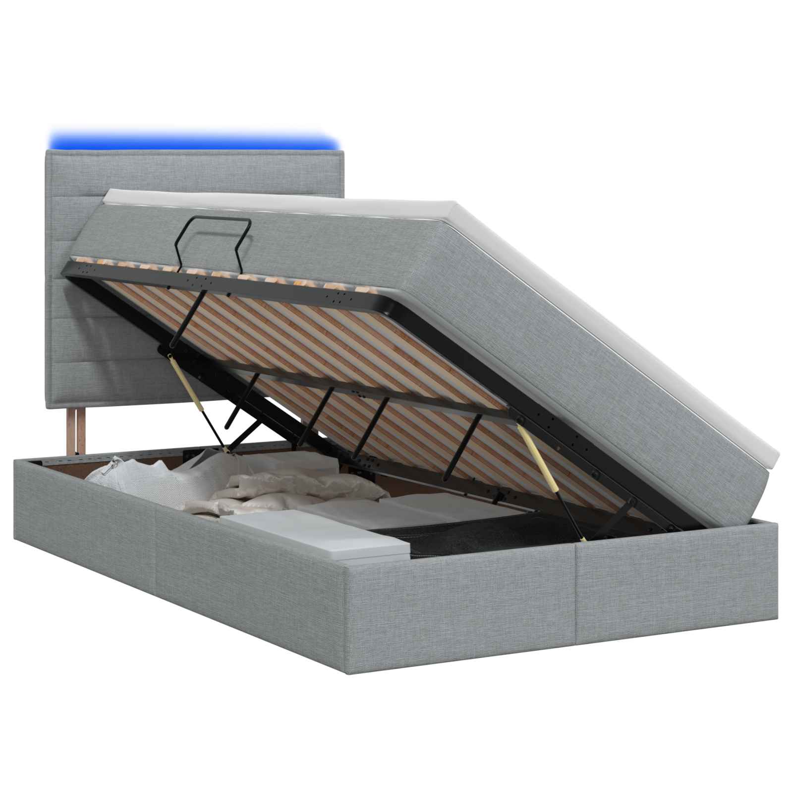 LED Opslagbed met Matras Lichtgrijs 120 x 190 cm Stof – afbeelding 1