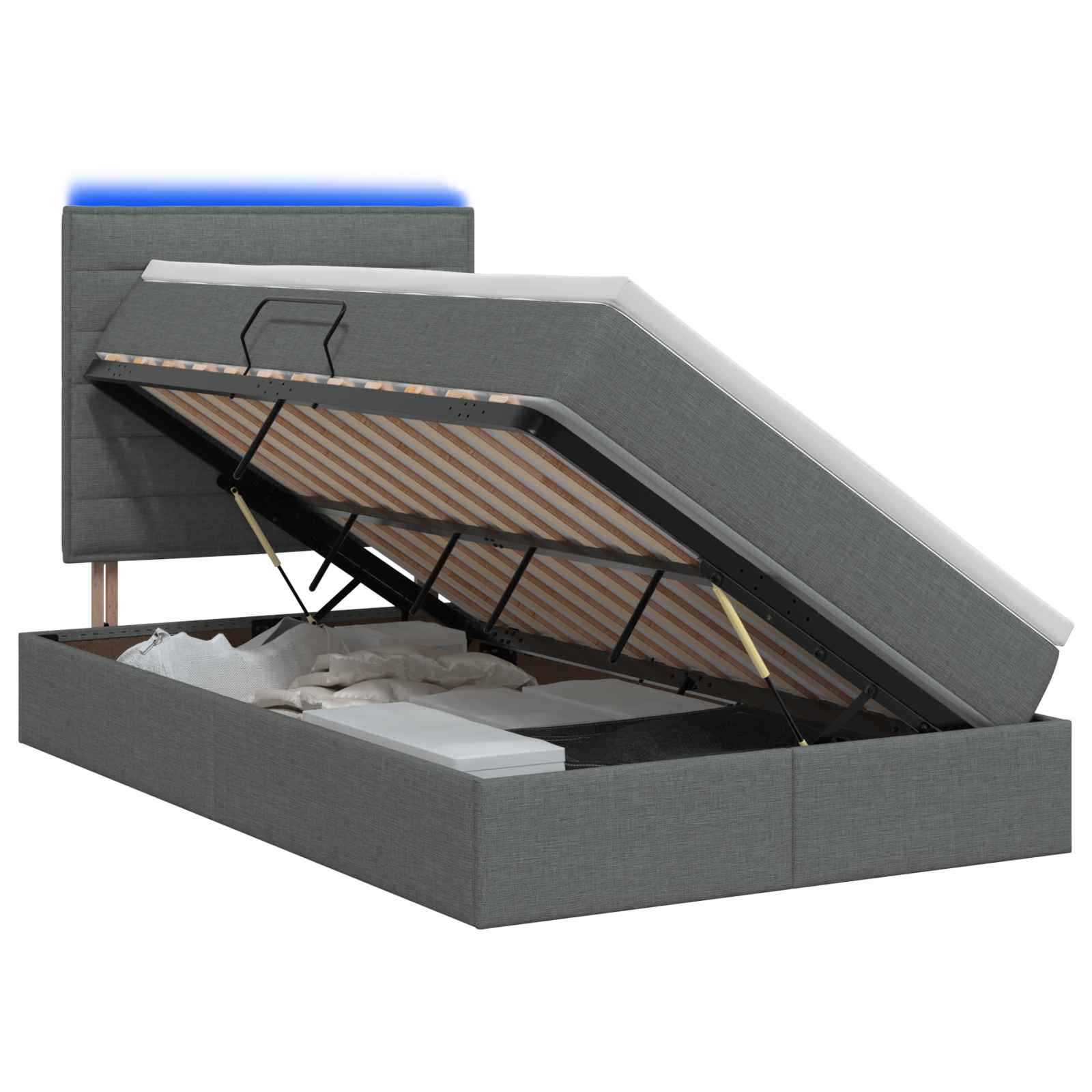 LED Opslagbed met Matras Donkergrijs 120 x 200 cm Stof – afbeelding 1