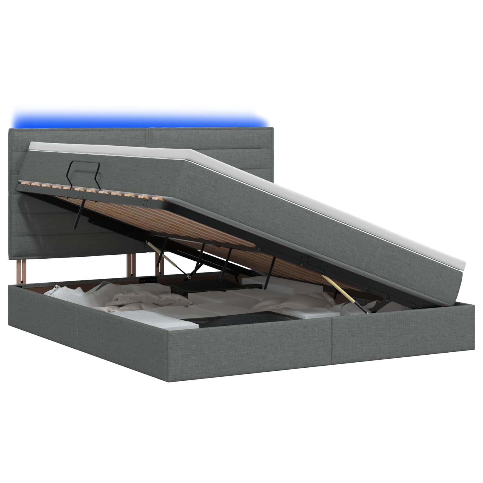 LED Opslagbed met Matras Donkergrijs 140 x 200 cm Stof – afbeelding 1
