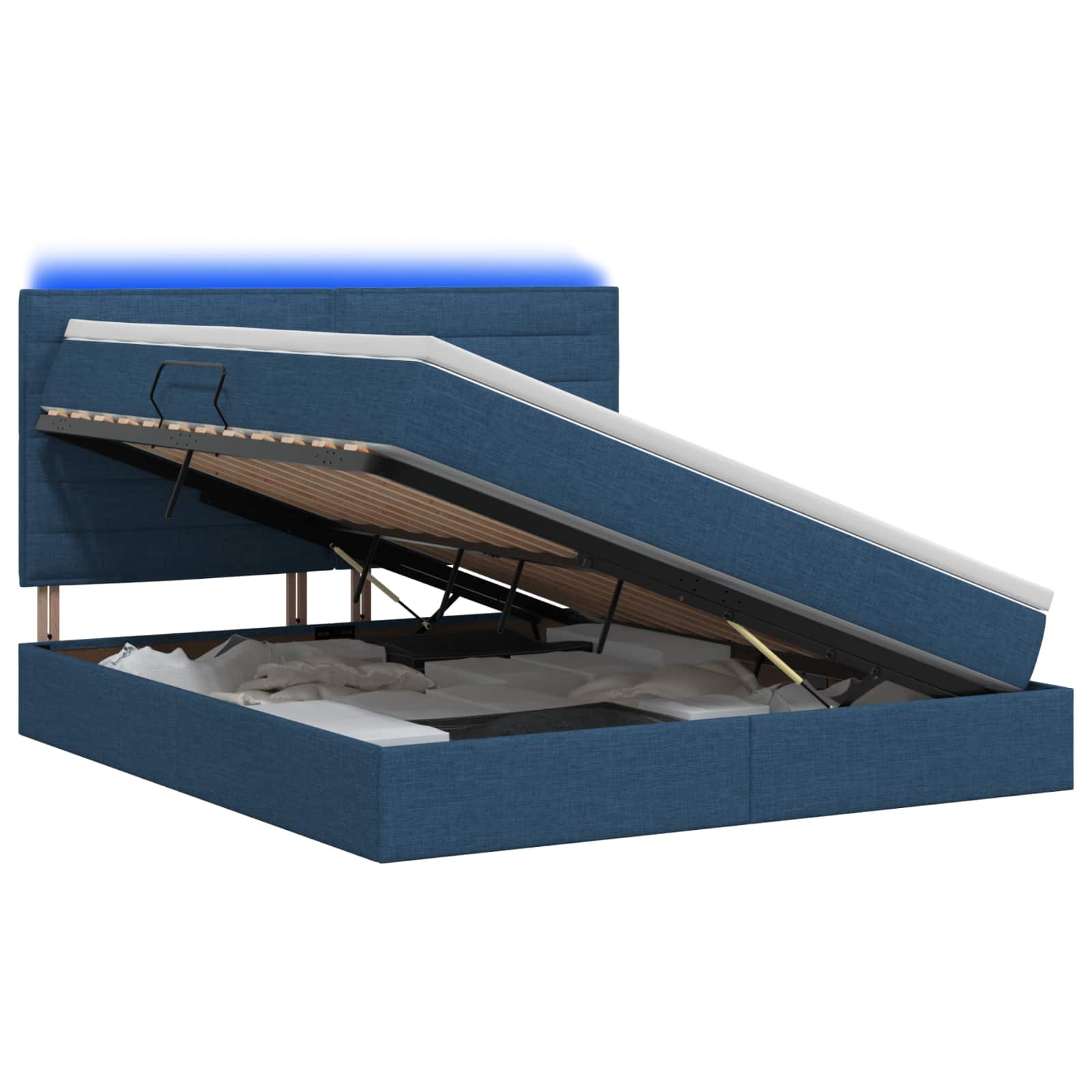 LED Opslagbed met Matras Blauw 140 x 200 cm Stof