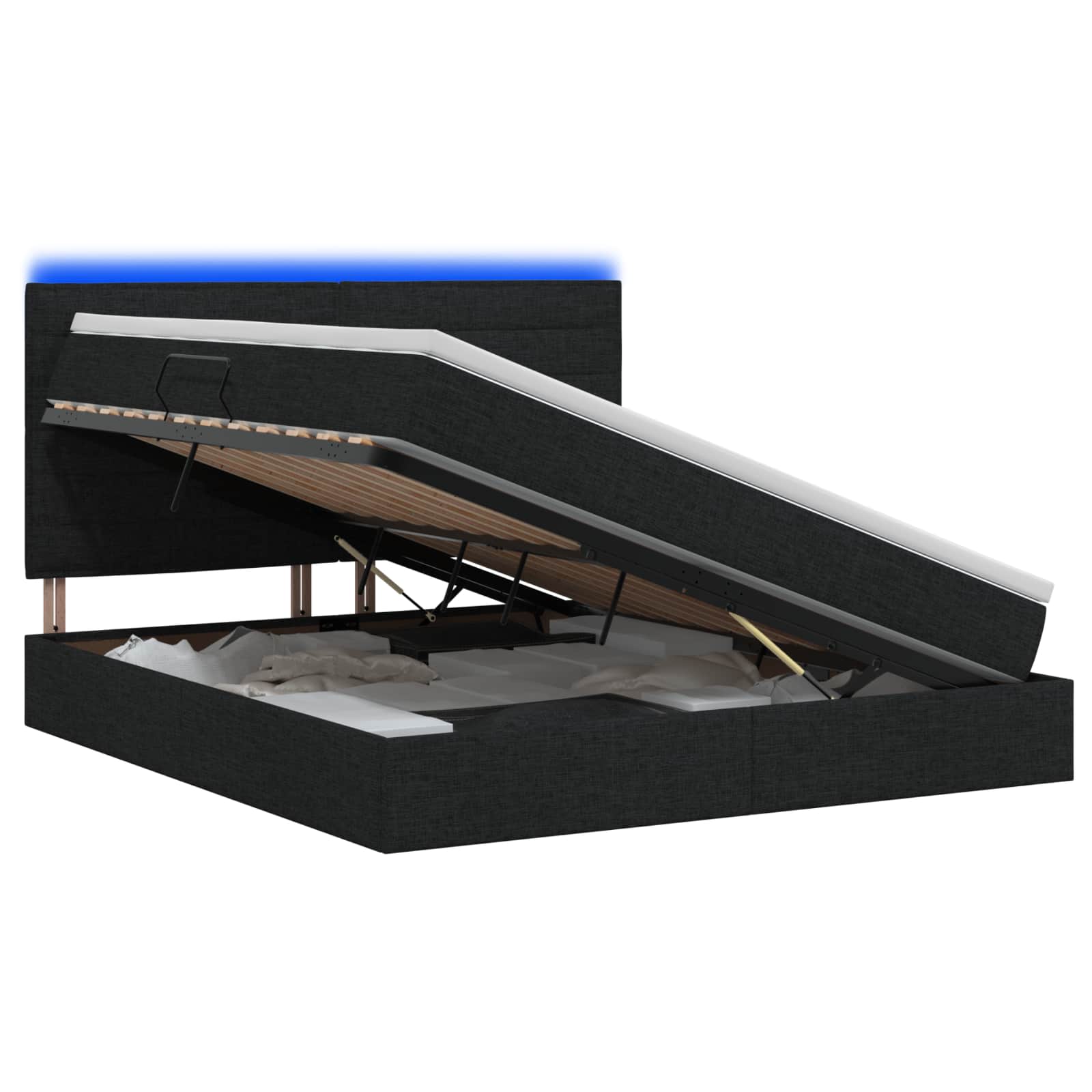 LED Opslagbed met Matras Zwart 160 x 200 cm Stof – afbeelding 1