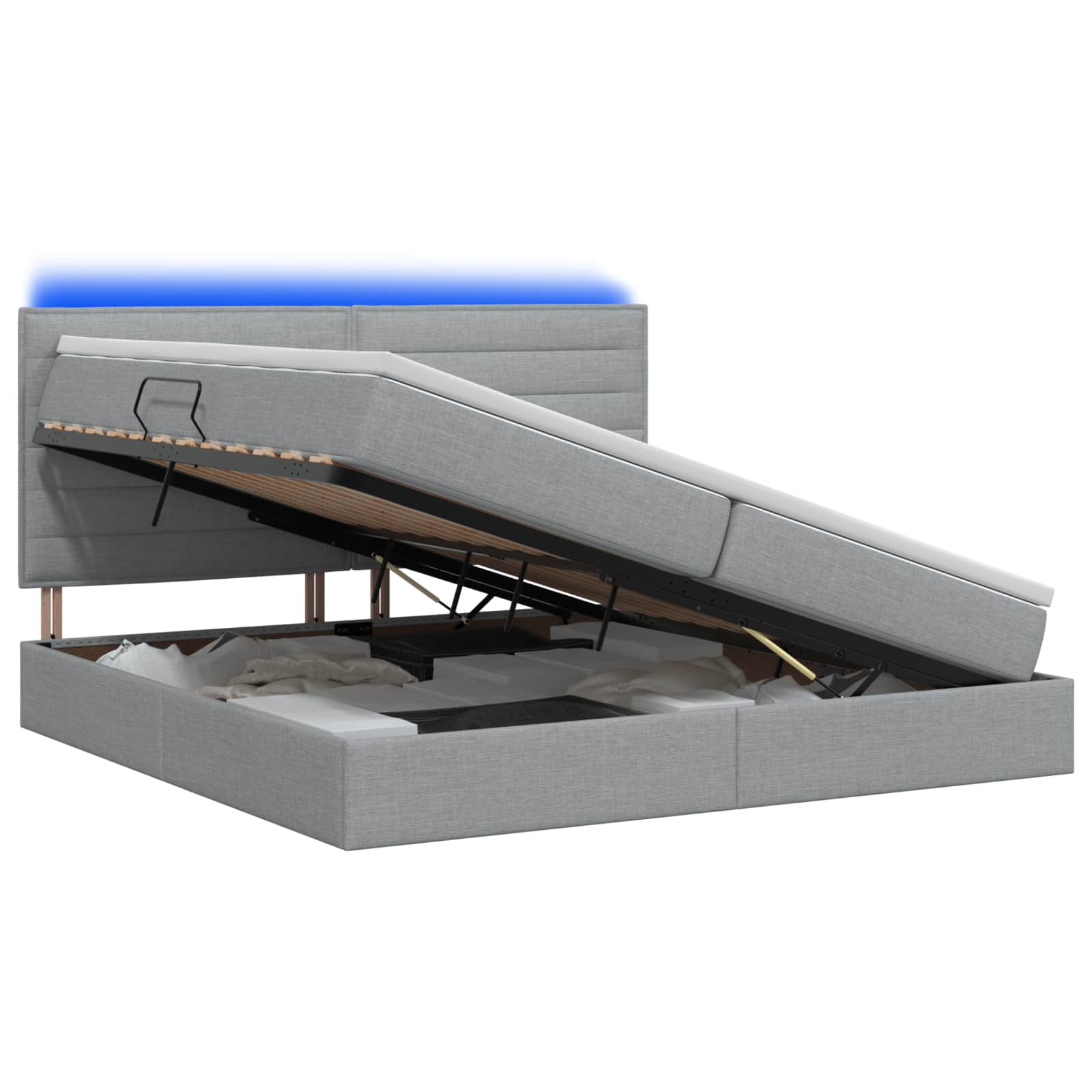 LED Opslagbed met Matras Lichtgrijs 200 x 200 cm Stof – afbeelding 1