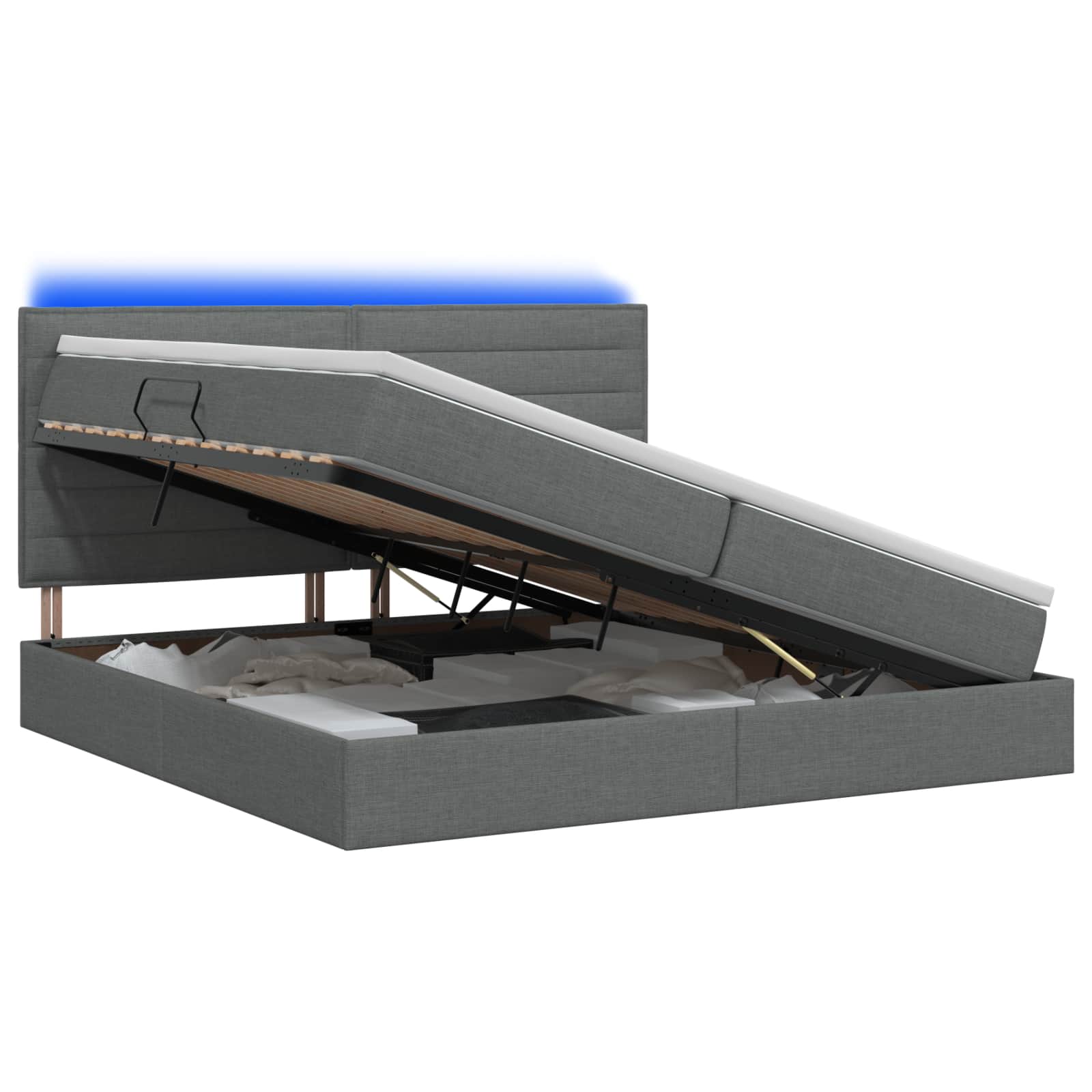 LED Opslagbed met Matras Donkergrijs 200 x 200 cm Stof – afbeelding 1