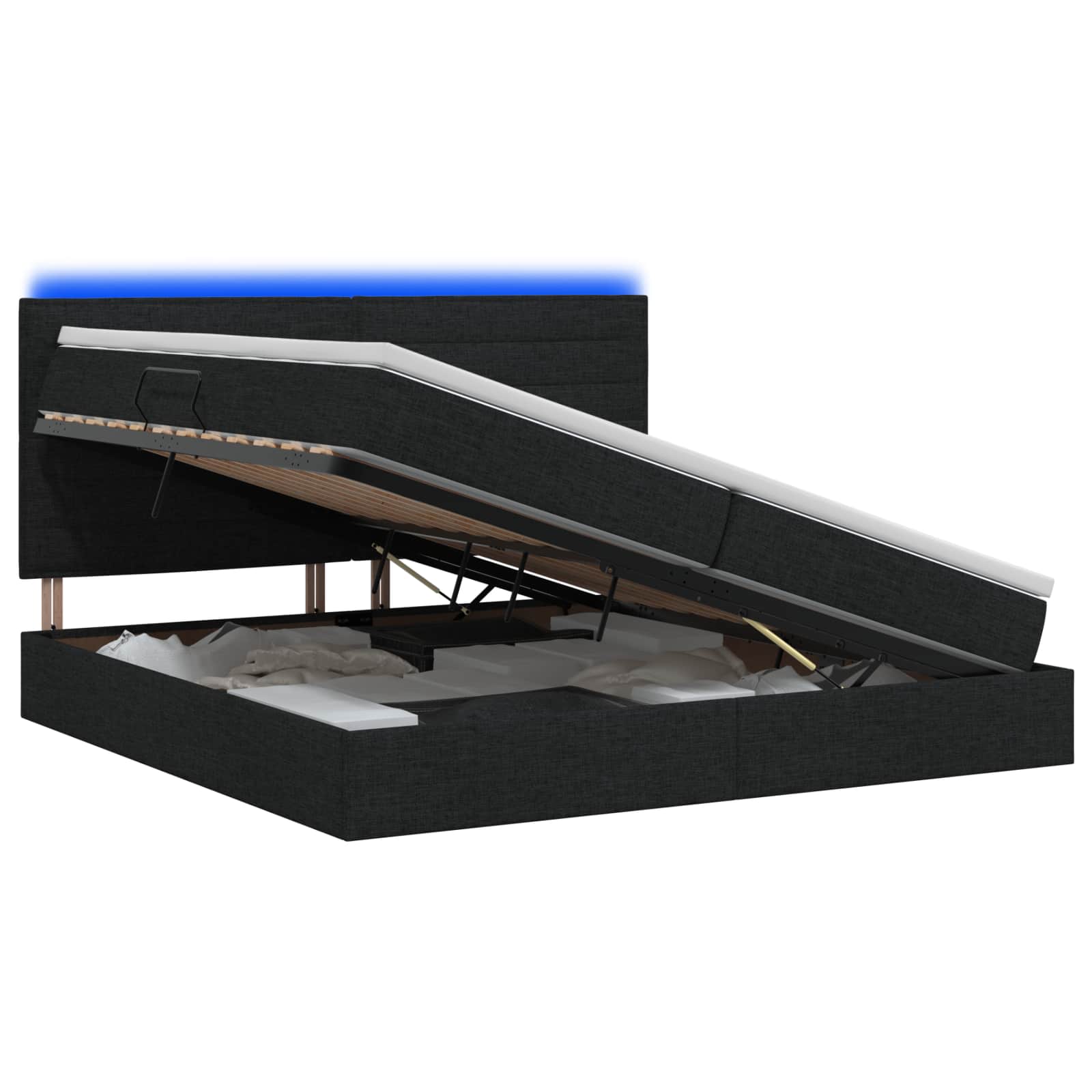 LED Opslagbed met Matras Zwart 200 x 200 cm Stof