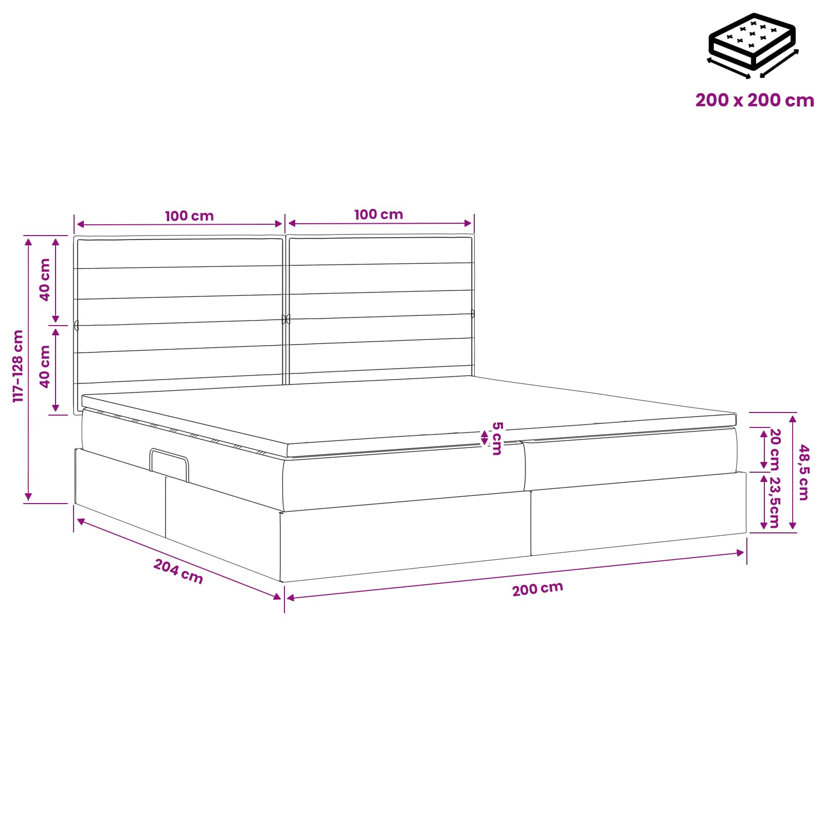 LED Opslagbed met Matras Zwart 200 x 200 cm Stof – afbeelding 12
