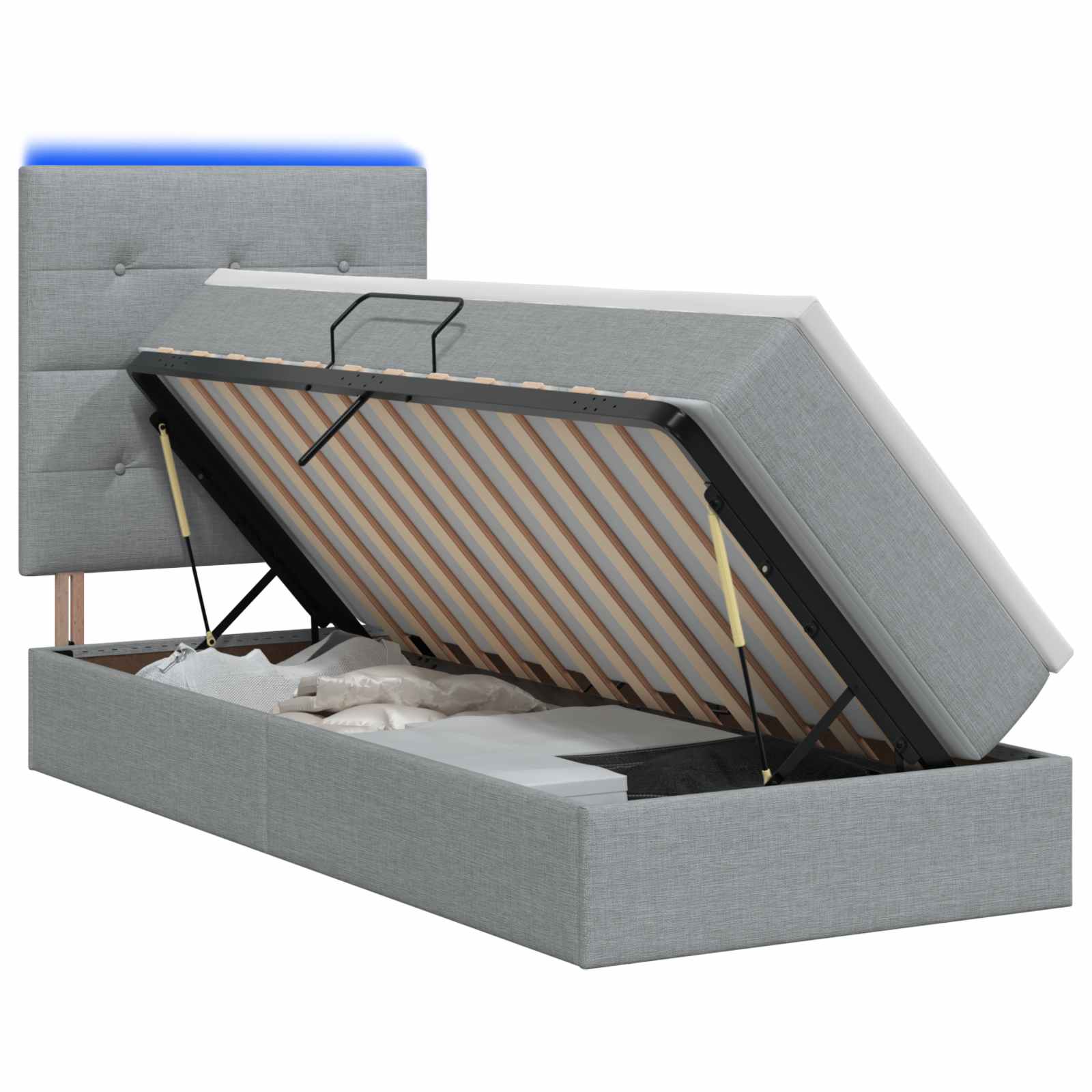 LED Opslagbed met Matras Lichtgrijs 90 x 190 cm Stof