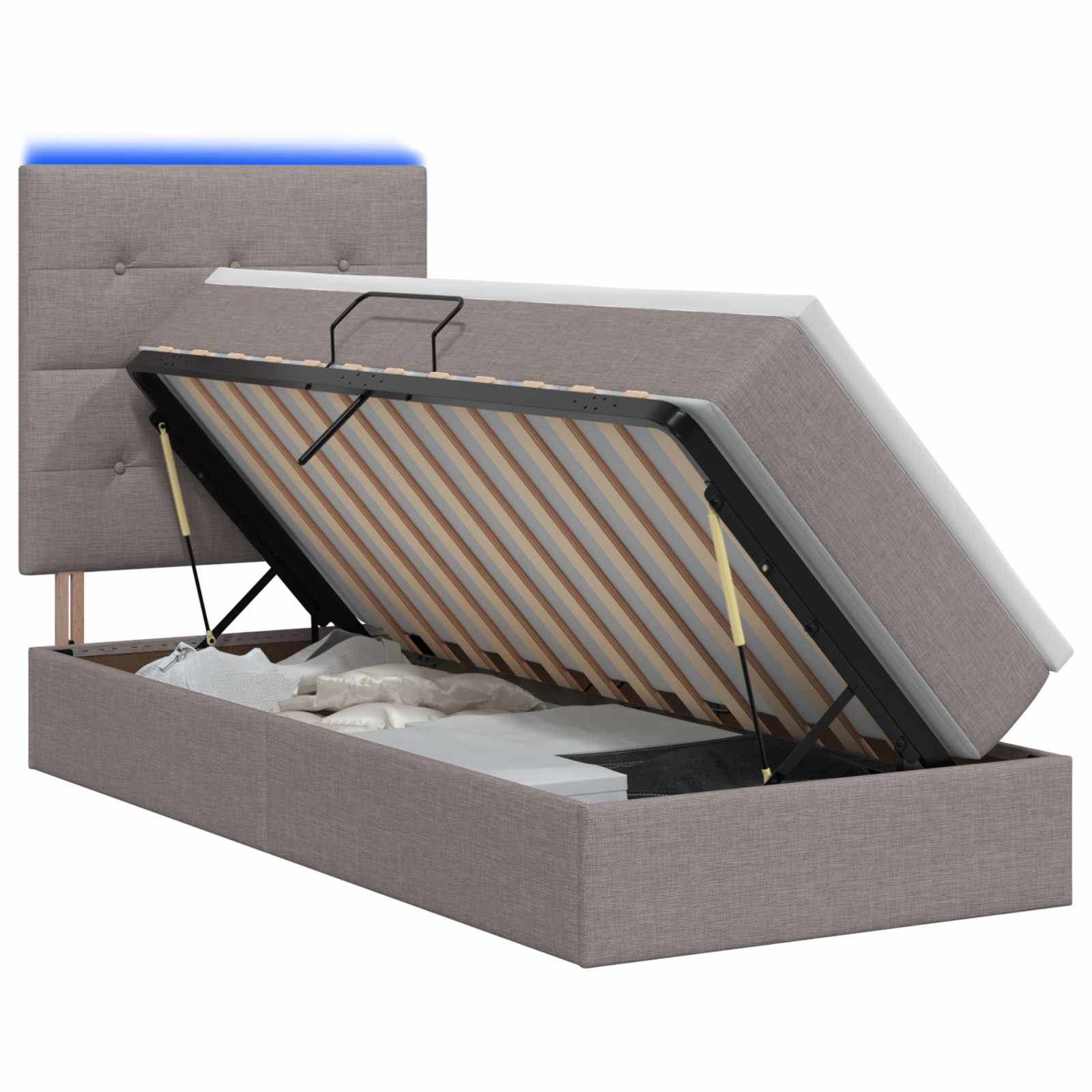 LED Opslagbed met Matras Taupe 90 x 190 cm Stof – afbeelding 1