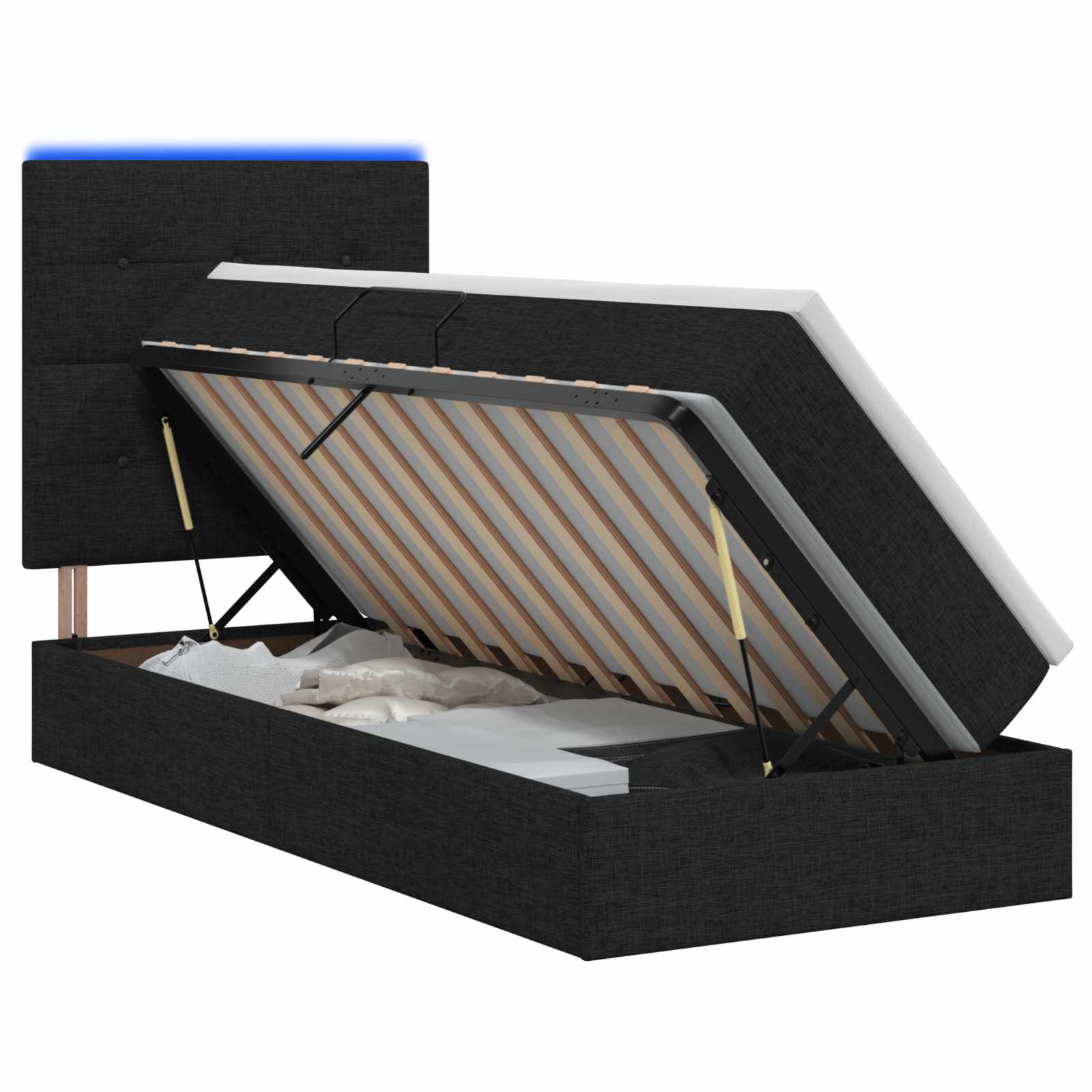 LED Opslagbed met Matras Zwart 90 x 200 cm Stof