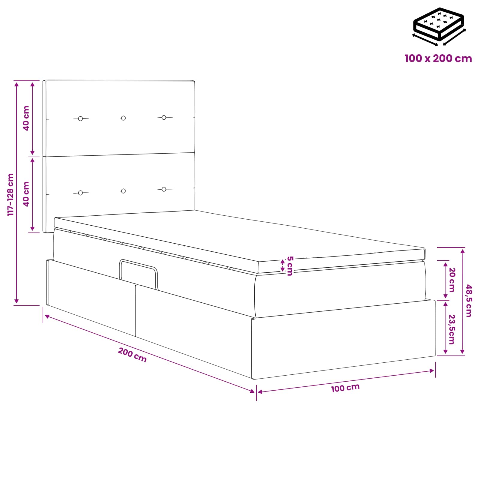 LED Opslagbed met Matras Taupe 100 x 200 cm Stof – afbeelding 12