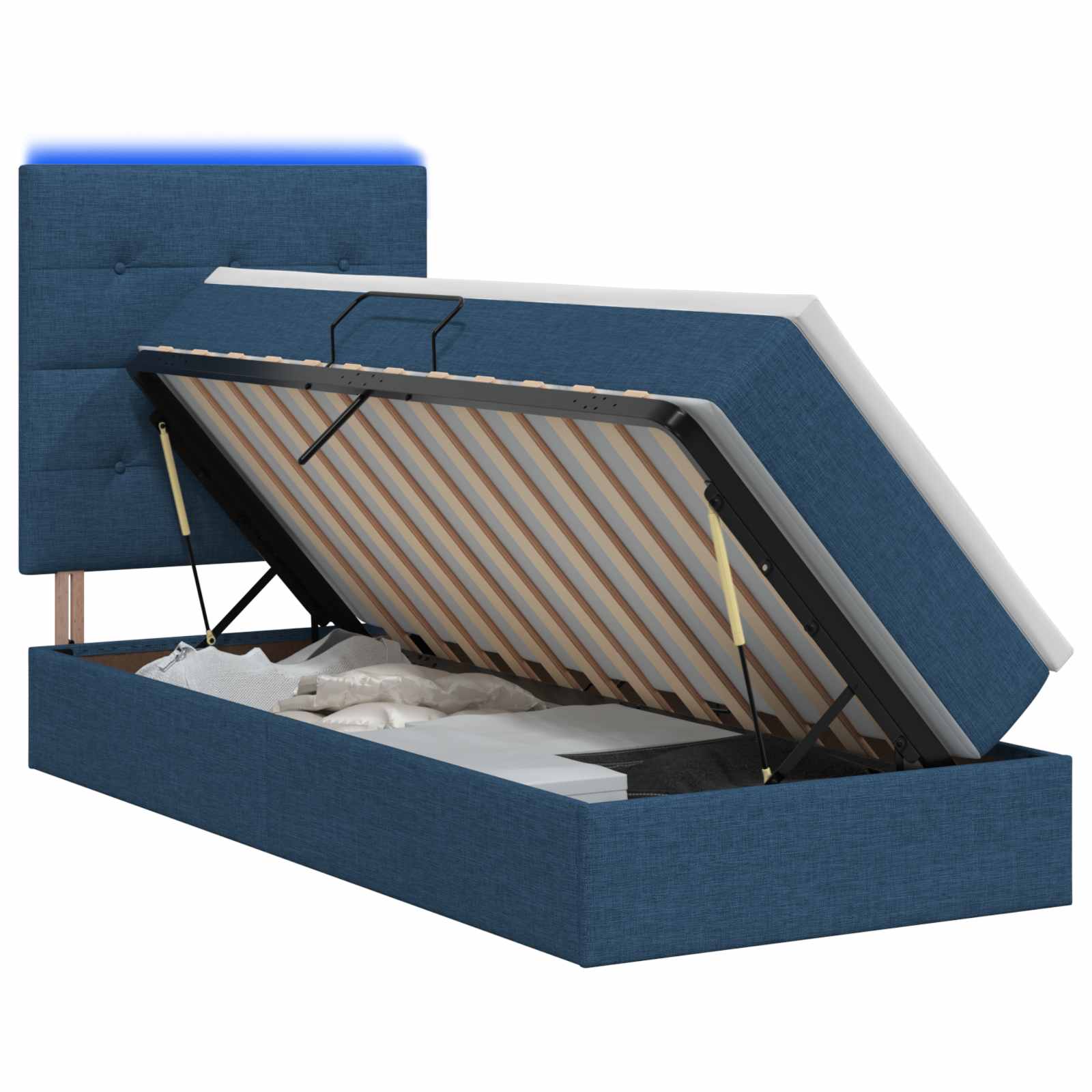LED Opslagbed met Matras Blauw 100 x 200 cm Stof – afbeelding 1