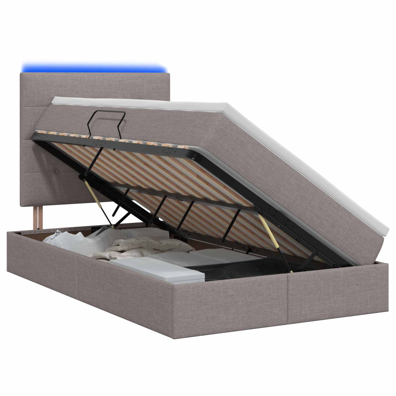 LED Opslagbed met Matras Taupe 120 x 190 cm Stof – afbeelding 1