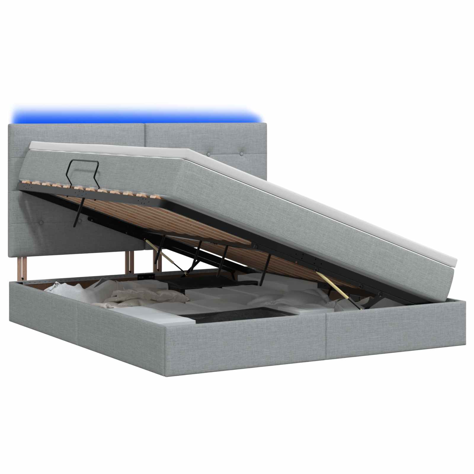 LED Opslagbed met Matras Lichtgrijs 140 x 200 cm Stof
